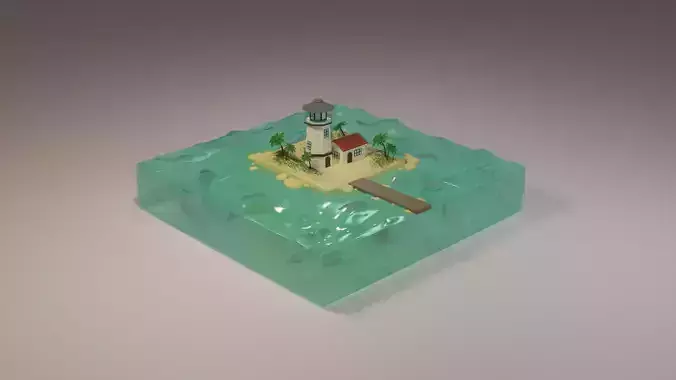 Low Poly Lighthouse Model island with
