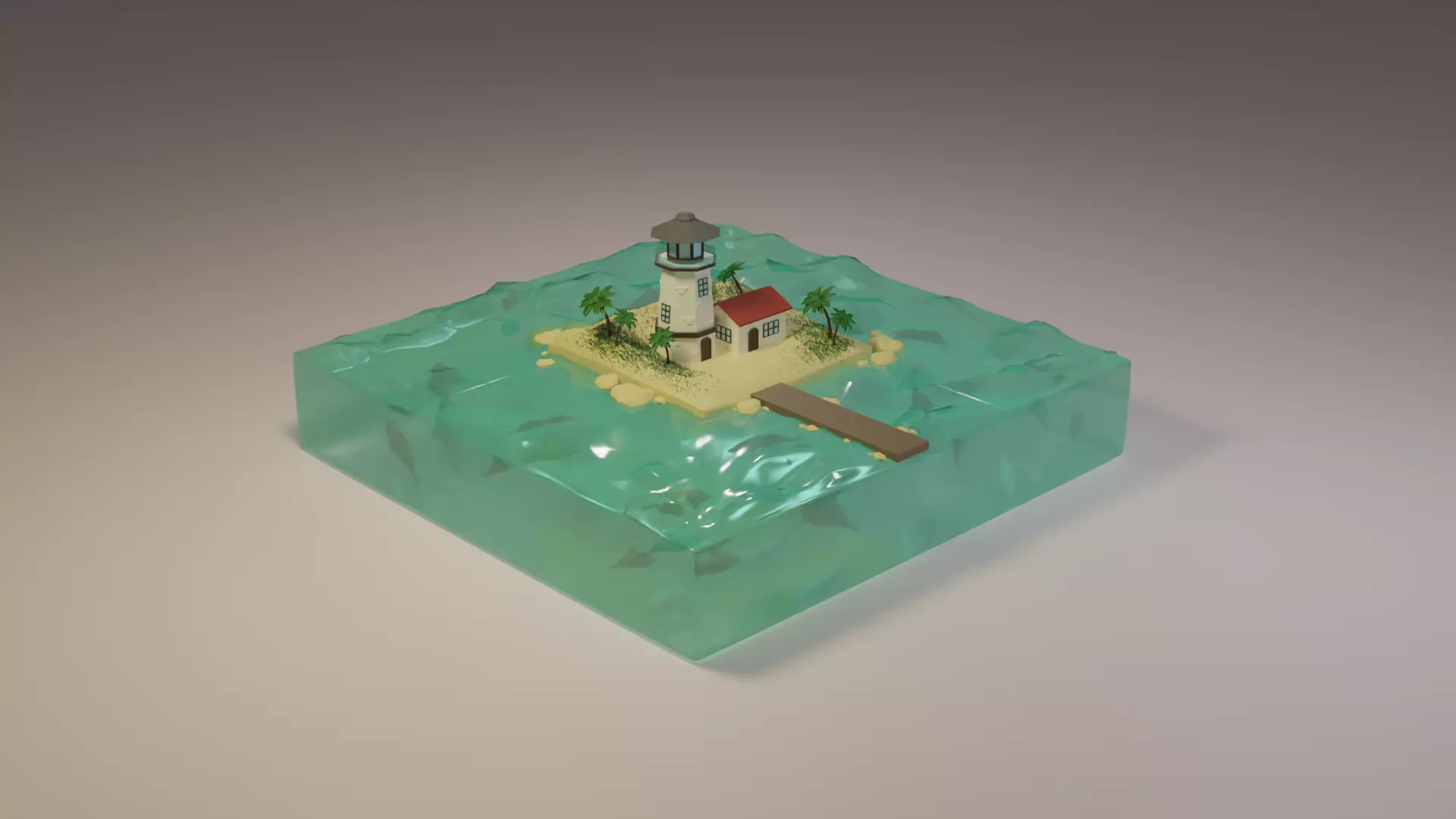 Low Poly Lighthouse Model island with Low-poly 3D model_0