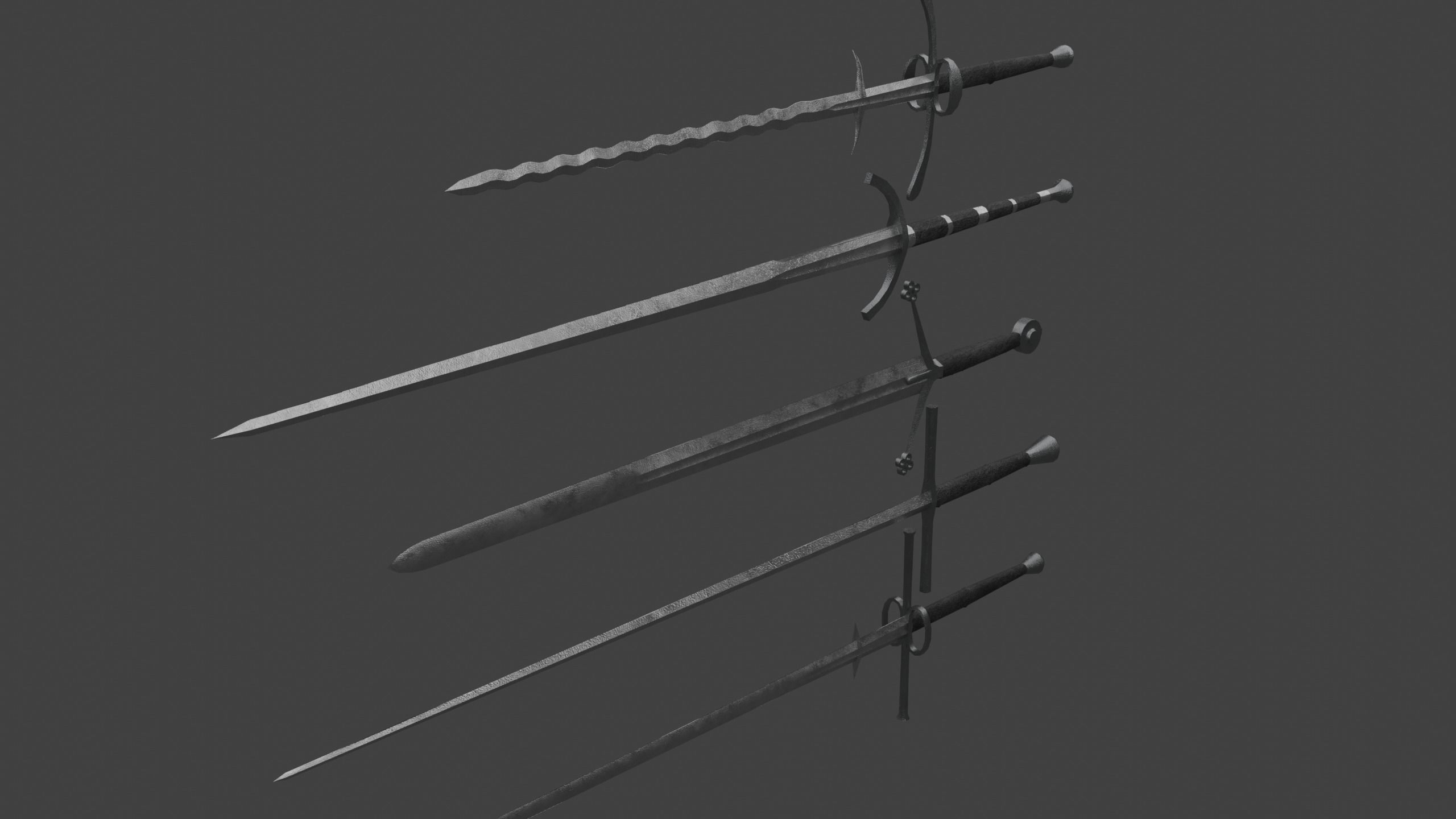 Set of Five Two-Handed Swords Low-poly 3D model_5