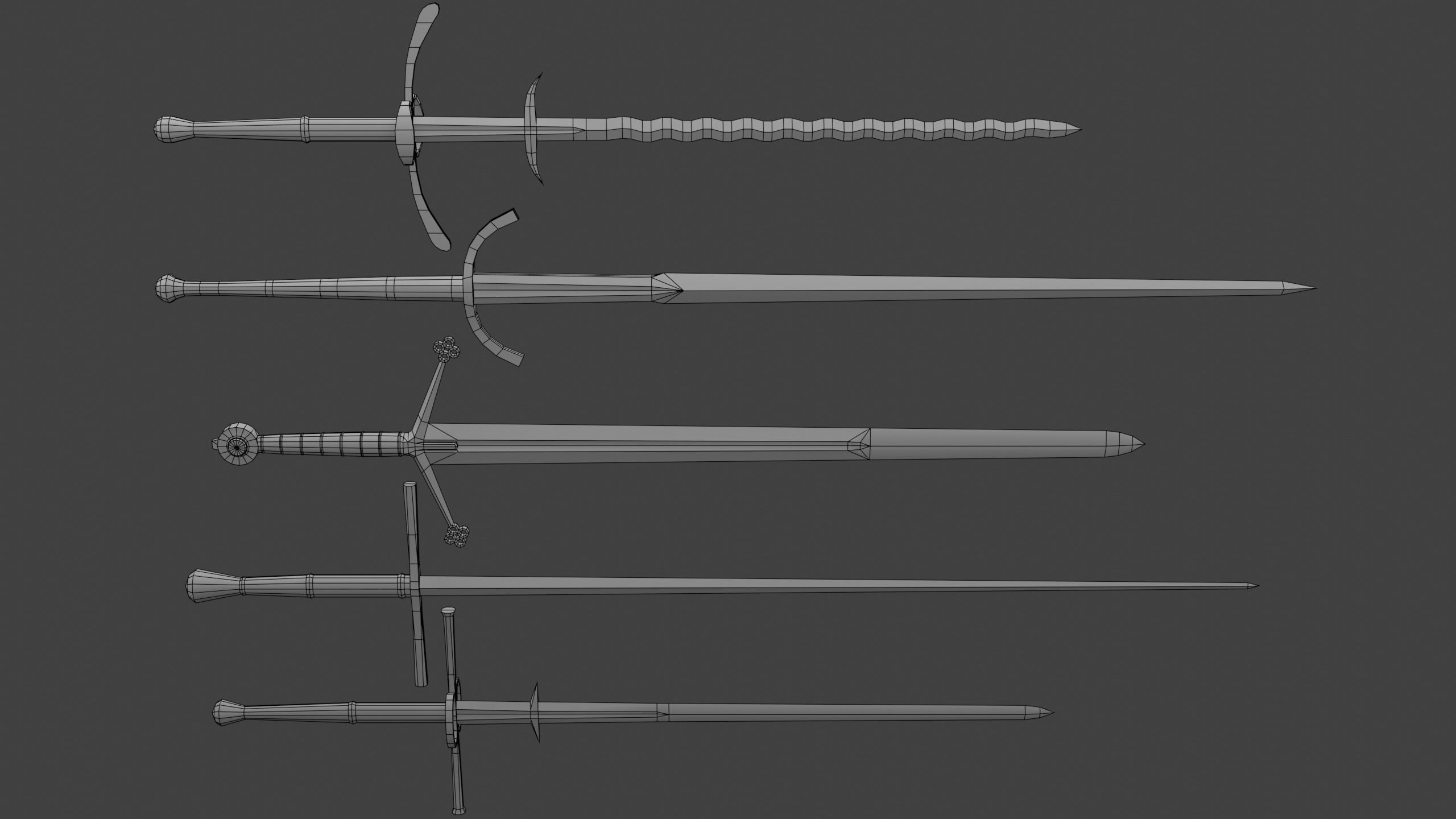 Set of Five Two-Handed Swords Low-poly 3D model_7