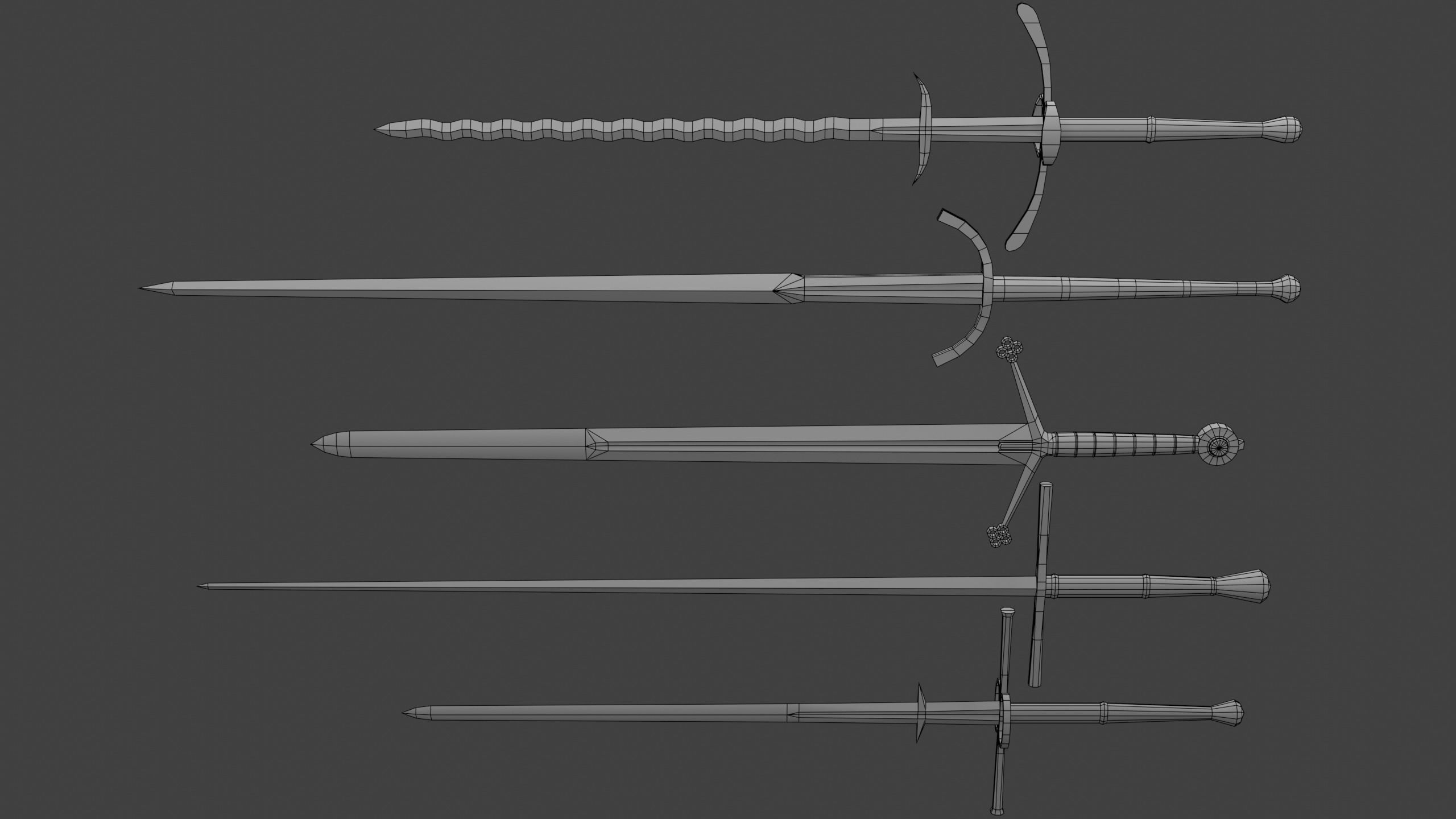 Set of Five Two-Handed Swords Low-poly 3D model_6