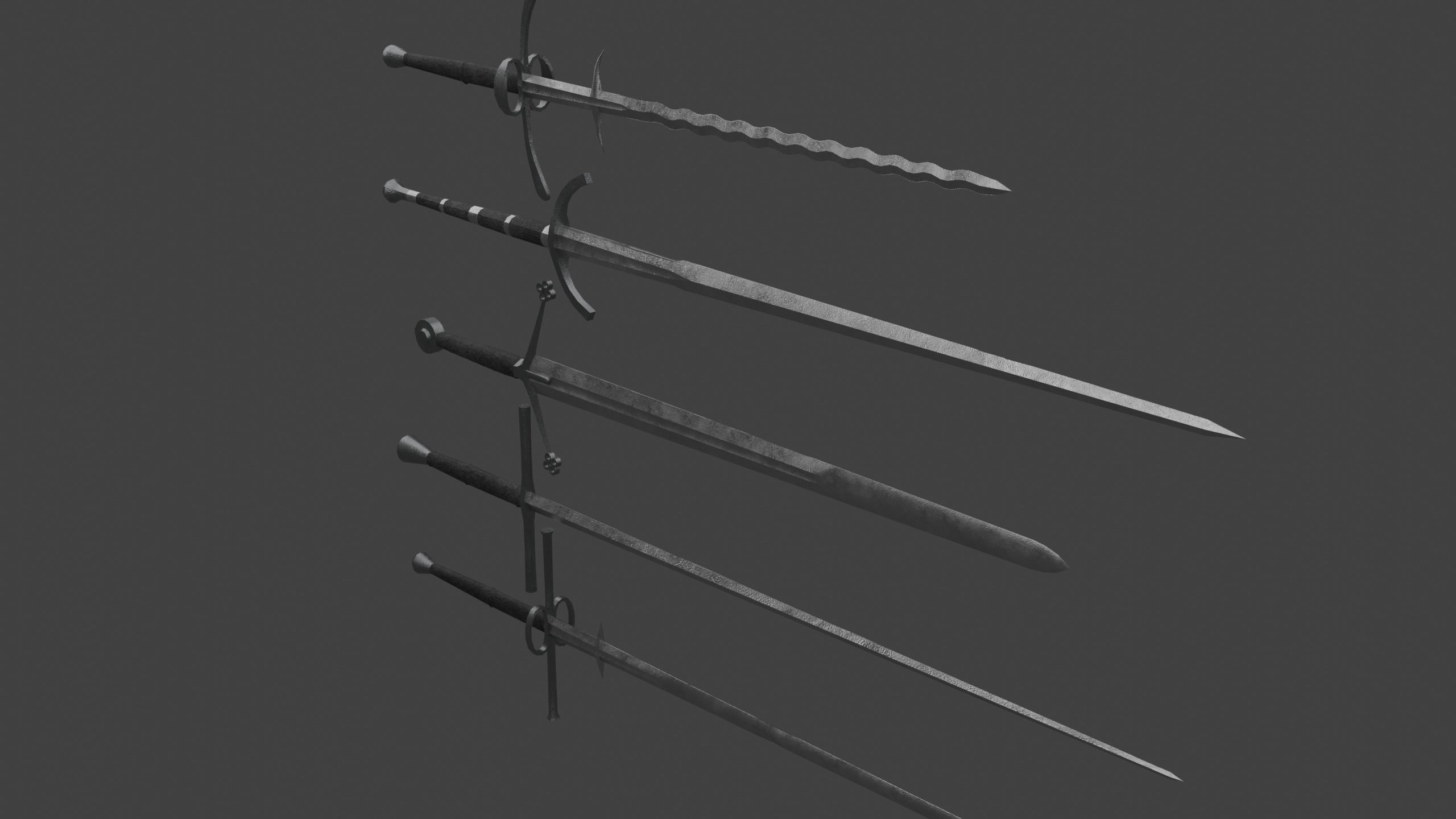 Set of Five Two-Handed Swords Low-poly 3D model_2