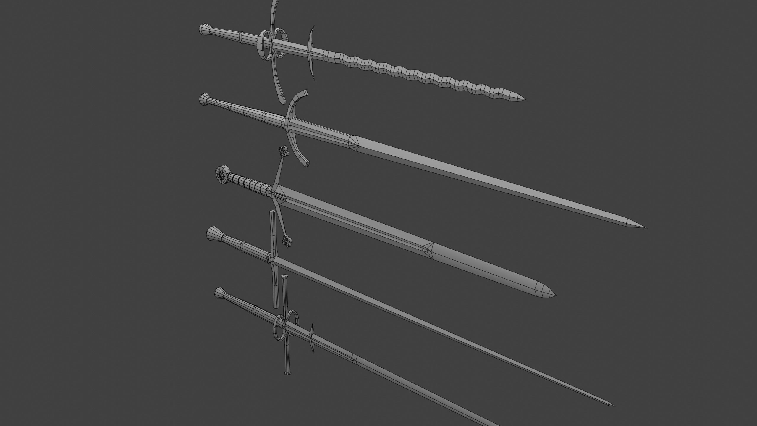 Set of Five Two-Handed Swords Low-poly 3D model_8