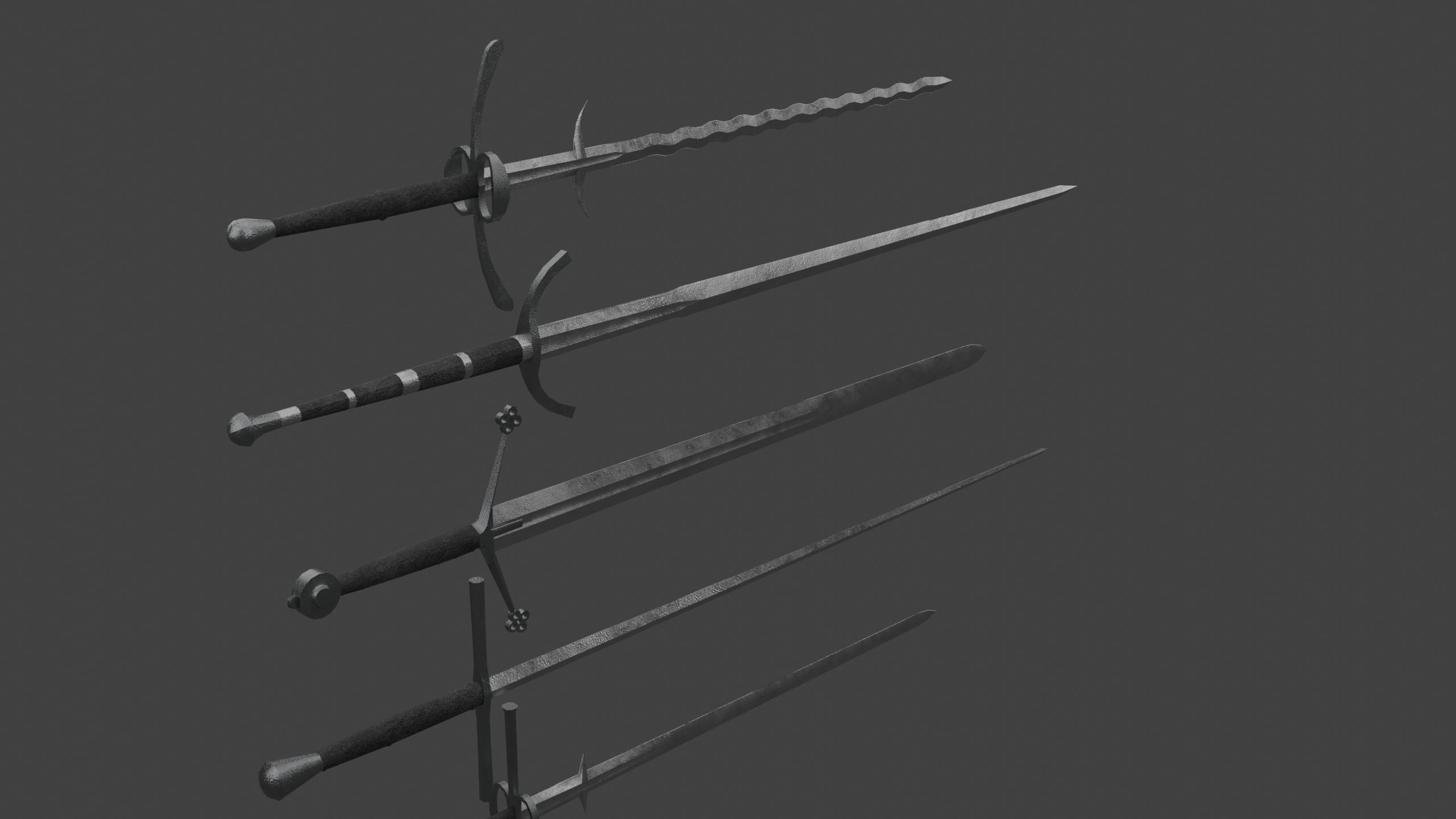 Set of Five Two-Handed Swords Low-poly 3D model_4