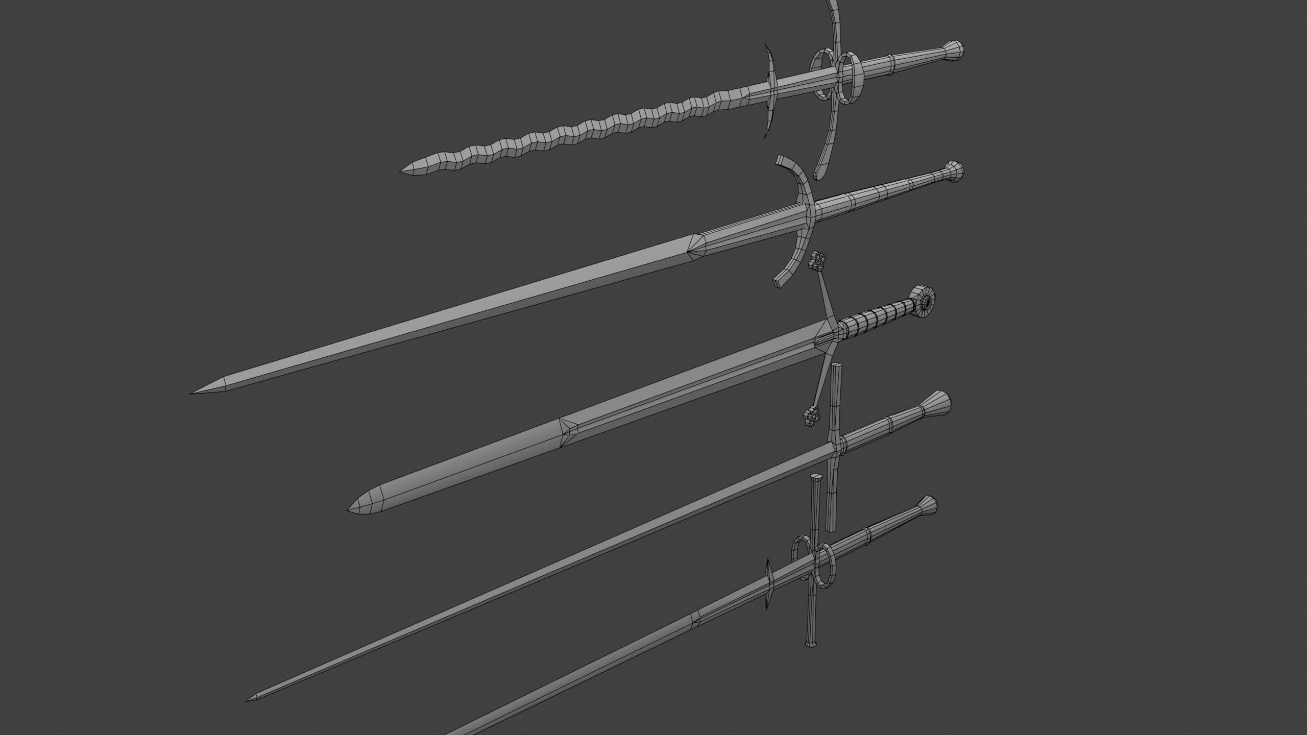 Set of Five Two-Handed Swords Low-poly 3D model_9