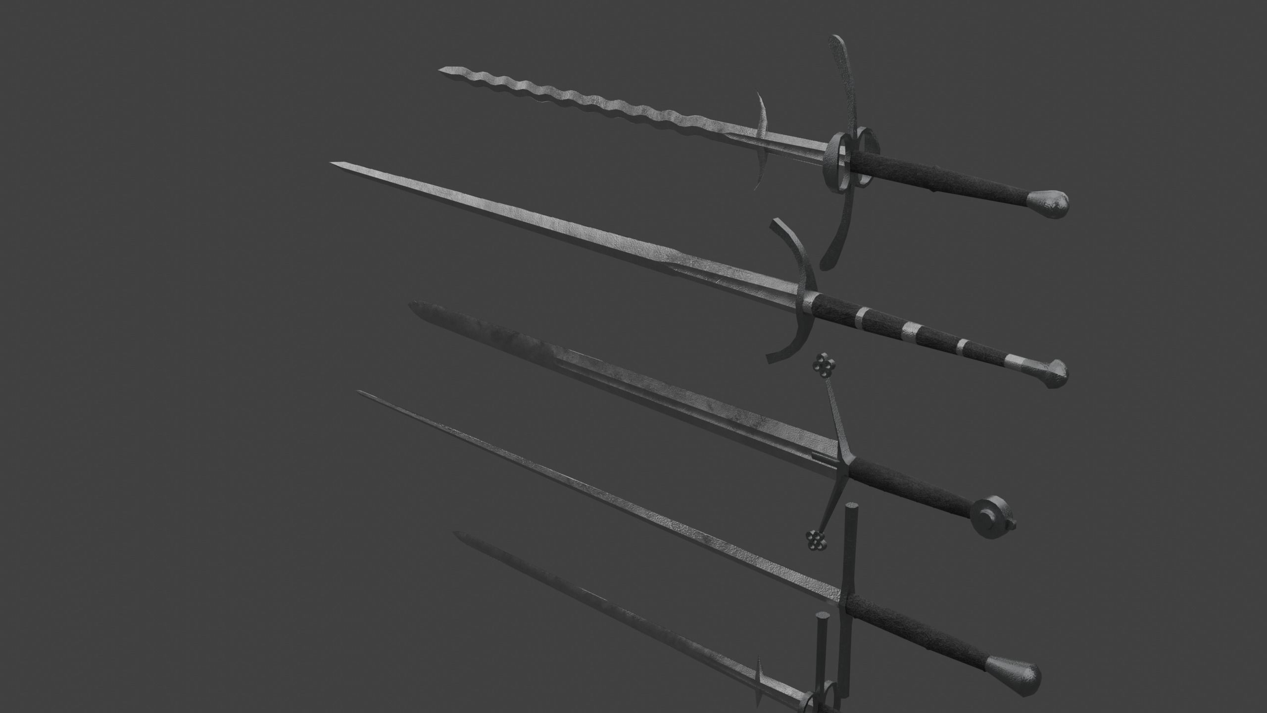Set of Five Two-Handed Swords Low-poly 3D model_3