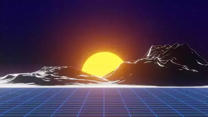 Retrowave Outrun Scene Blender EEVEE and Cycles Neon Mountains