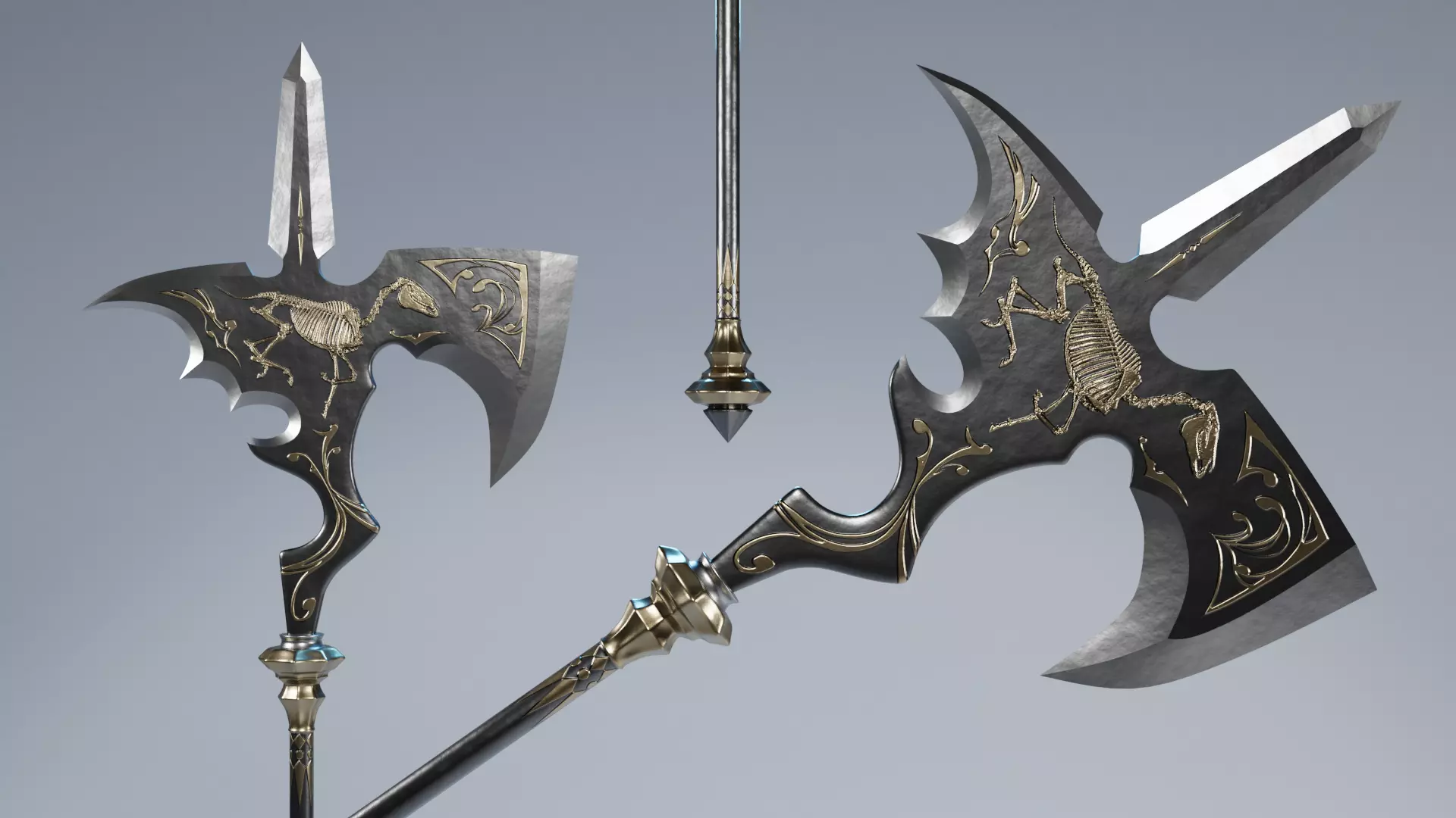 Fantasy Halberd Axe Polearm Low-poly 3D model_0