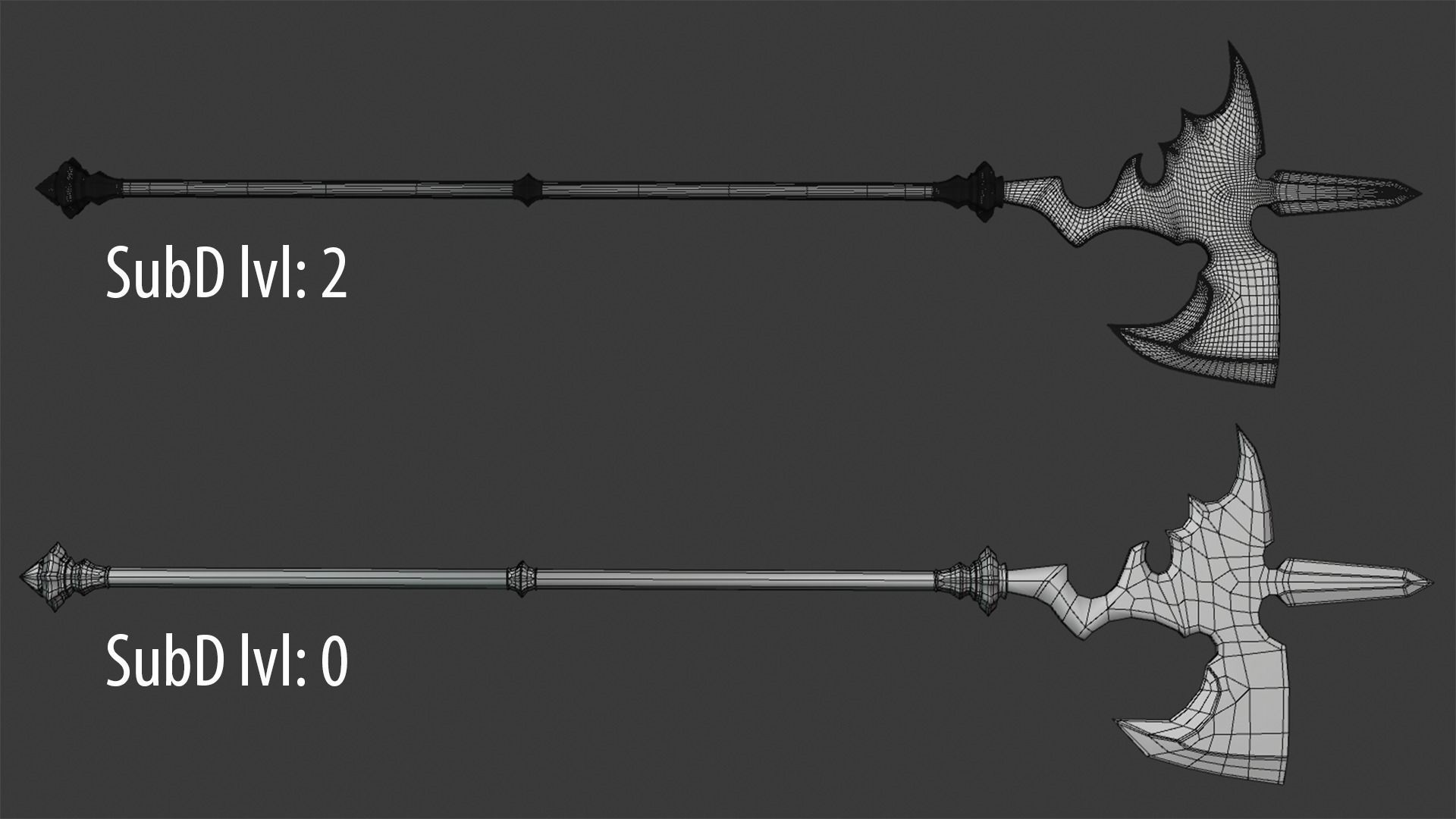 Fantasy Halberd Axe Polearm Low-poly 3D model_5