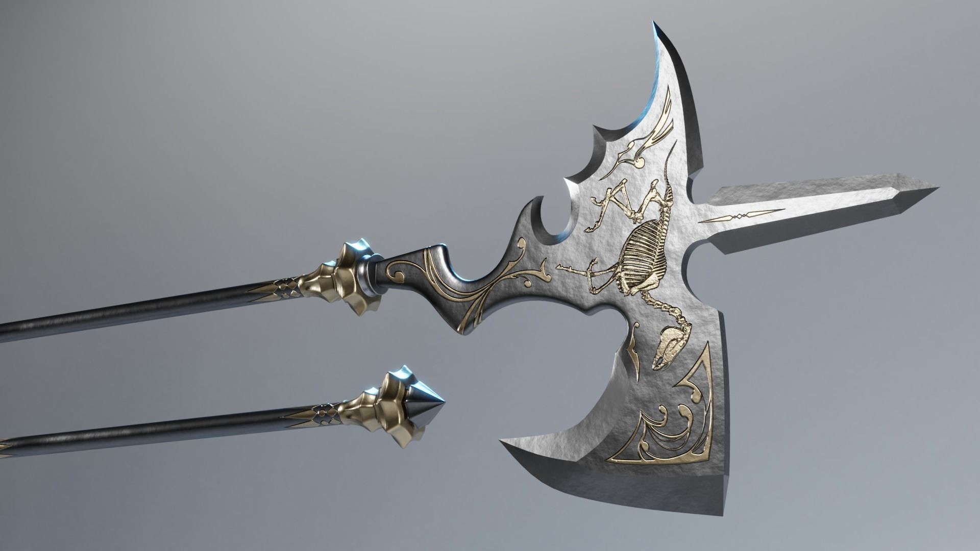 Fantasy Halberd Axe Polearm Low-poly 3D model_3