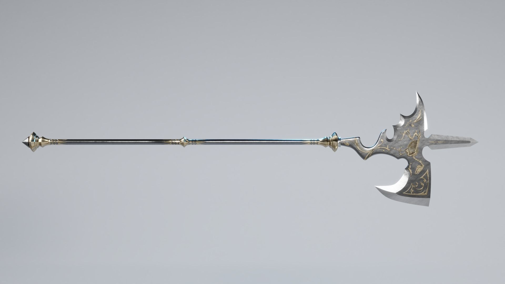Fantasy Halberd Axe Polearm Low-poly 3D model_1