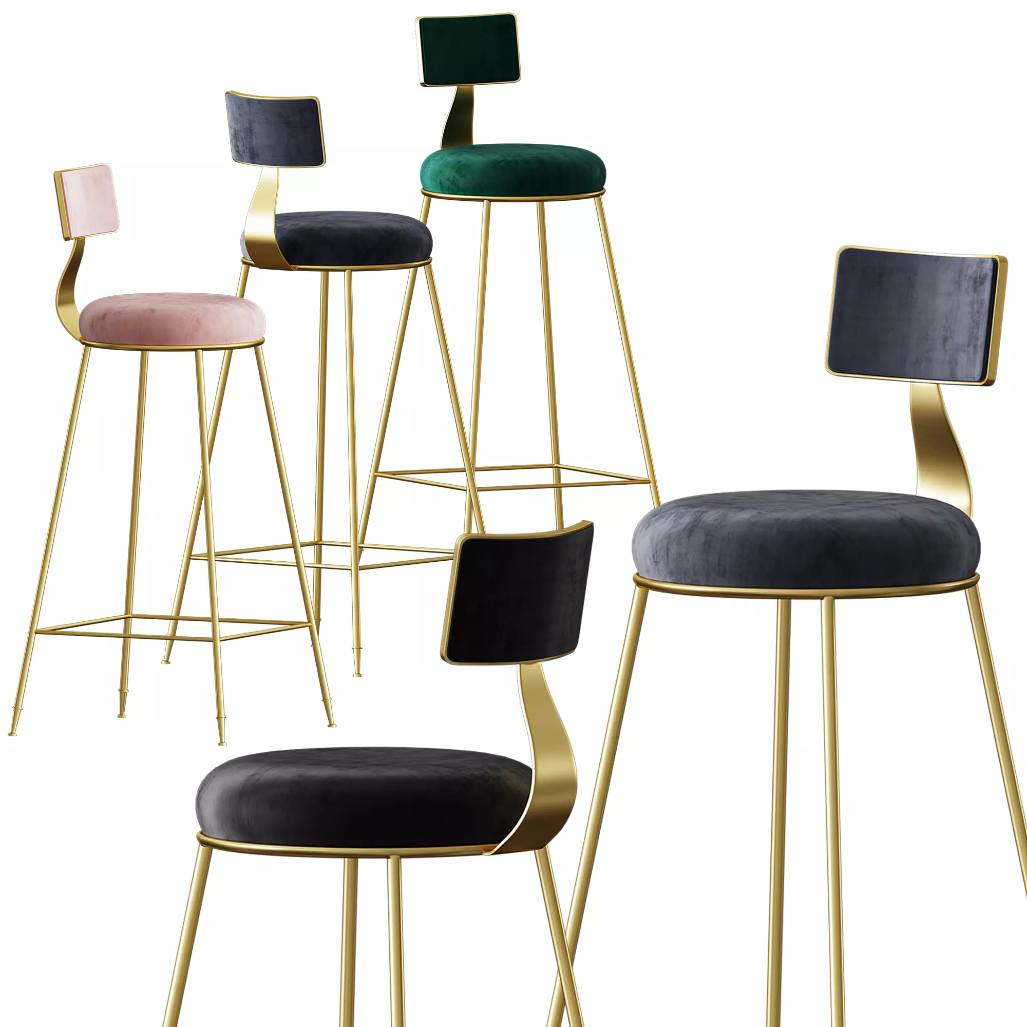 Nordic Modern Iron Bar Stool 3D model