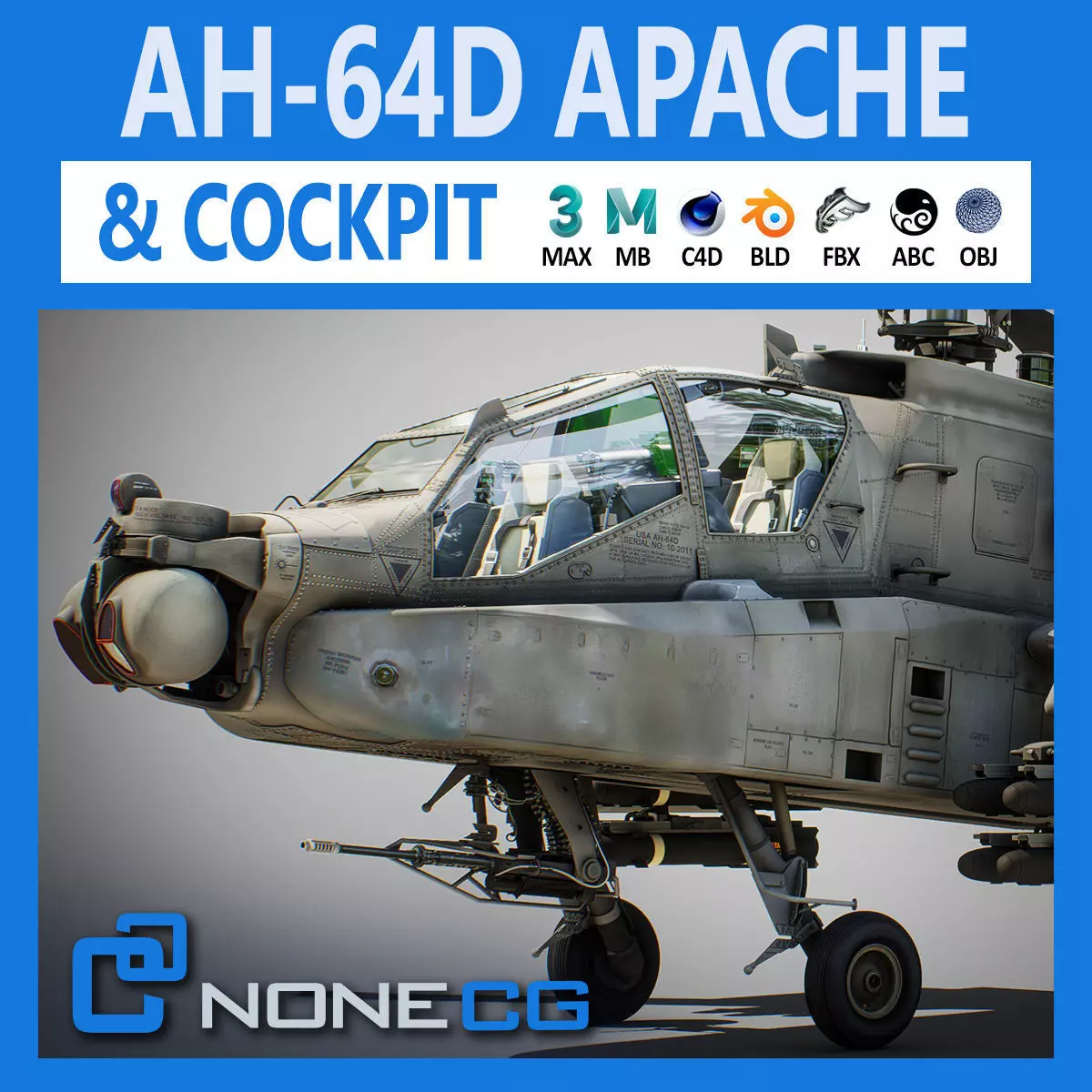 Boeing AH-64D Apache Longbow Attack Helicopter with Cockpit 3D model_0