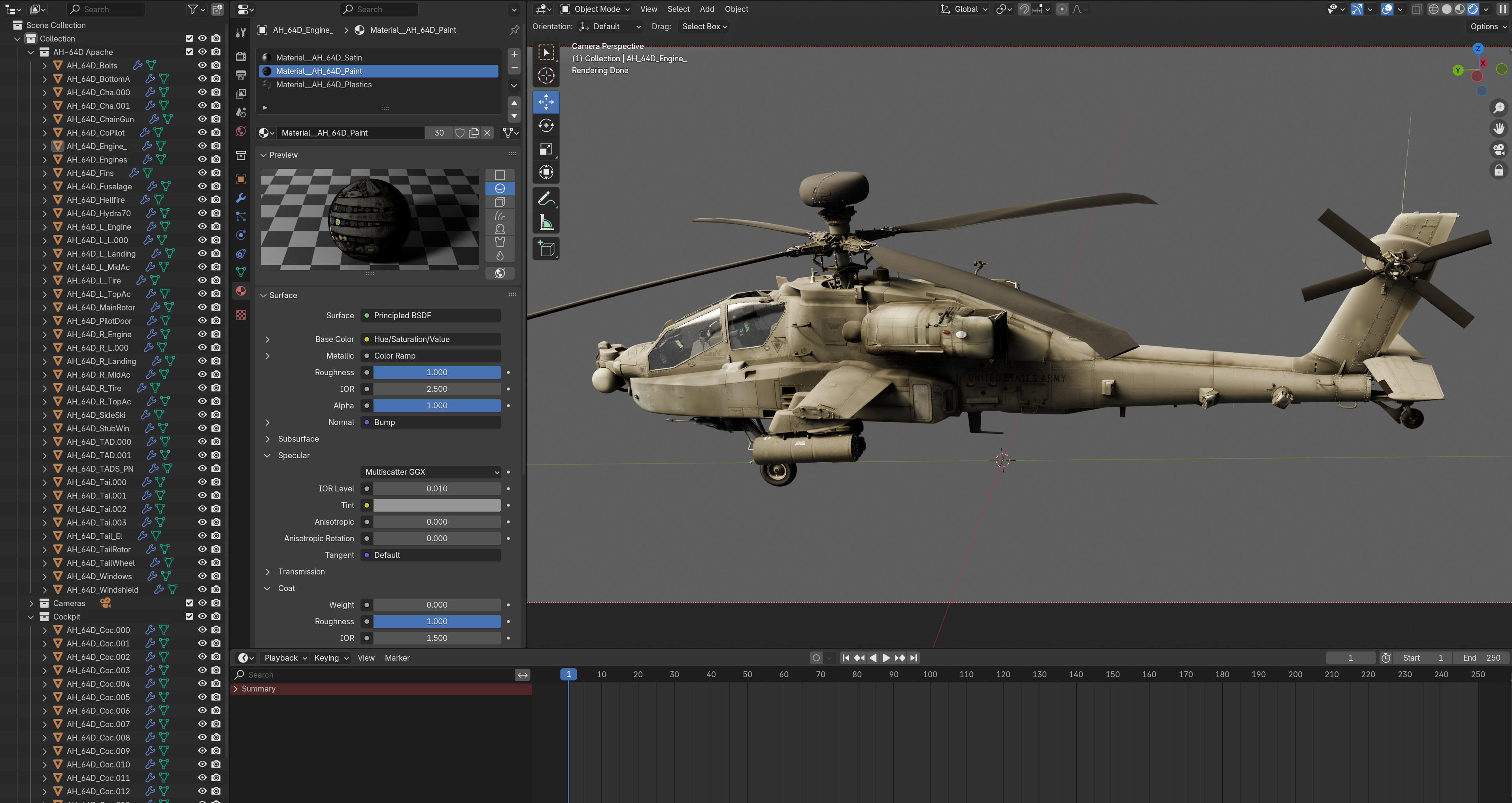 Boeing AH-64D Apache Longbow Attack Helicopter with Cockpit 3D model_9