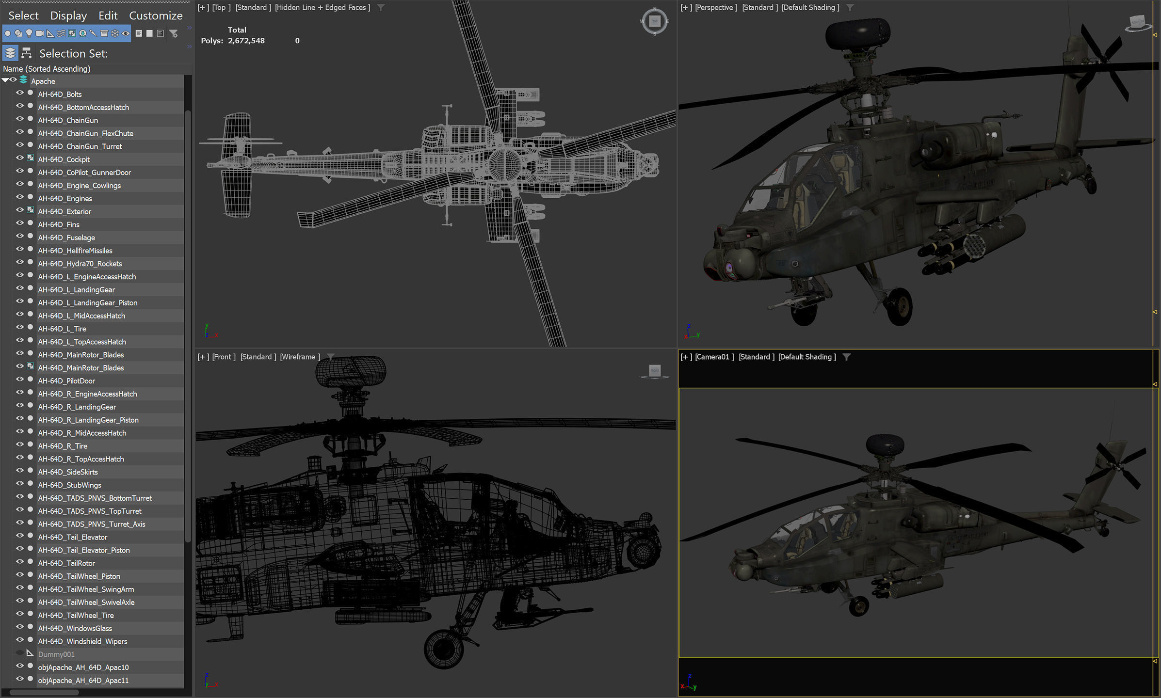 Boeing AH-64D Apache Longbow Attack Helicopter with Cockpit 3D model_8