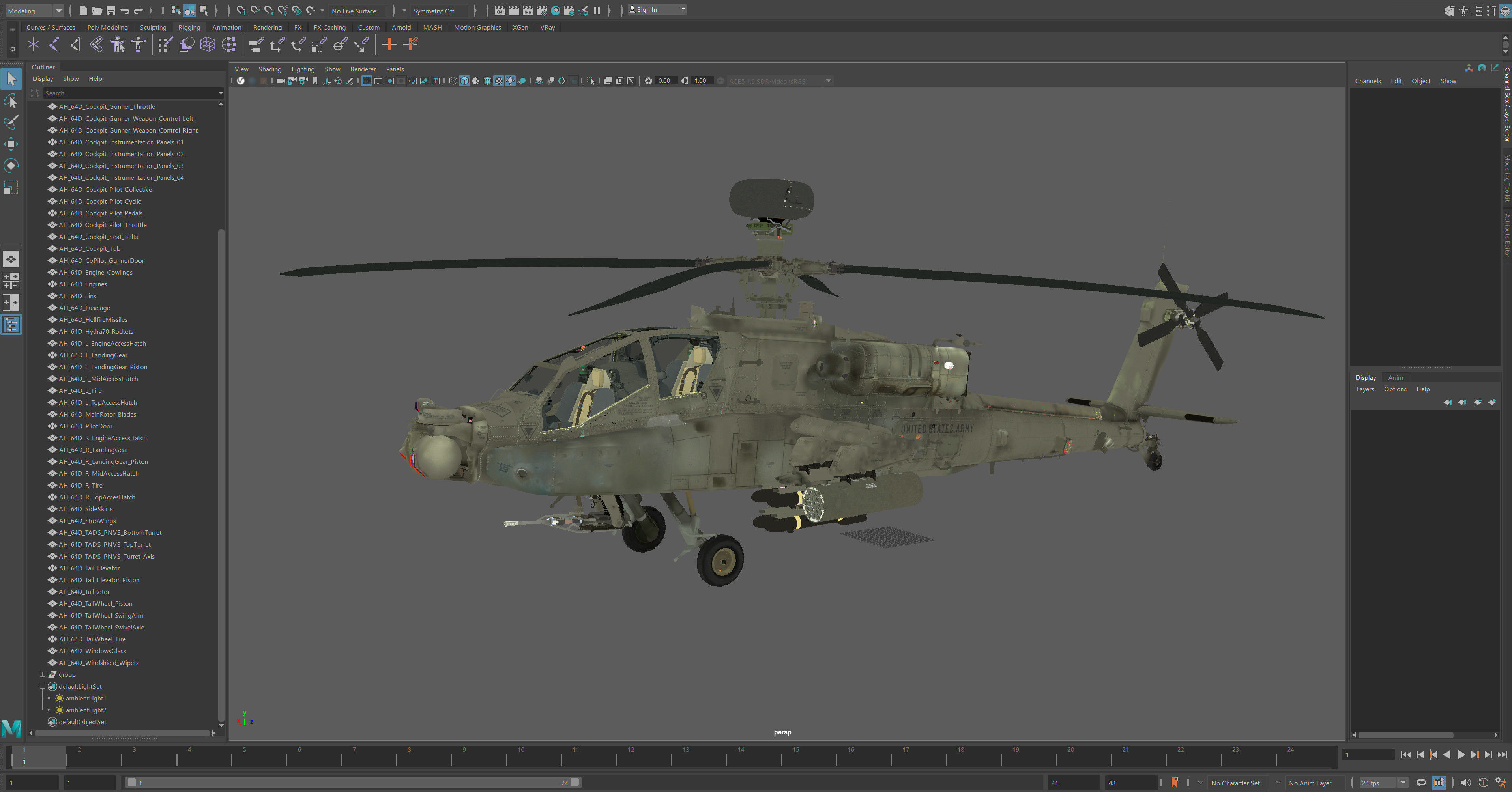 Boeing AH-64D Apache Longbow Attack Helicopter with Cockpit 3D model_11