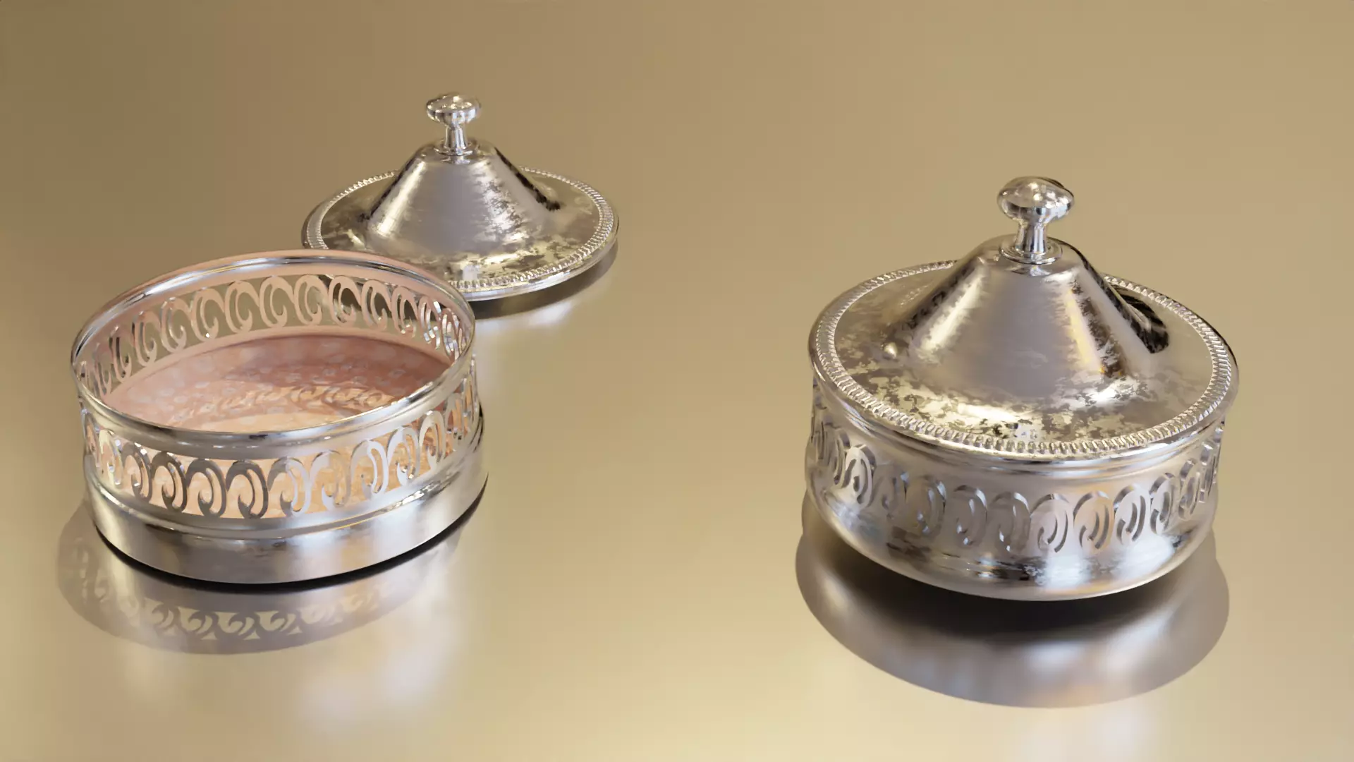 Classic sugar or solt metal bowl with decor in baroque style Free 3D model