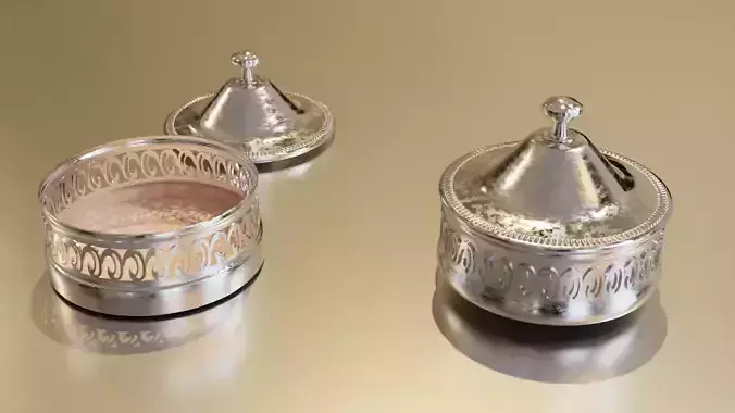 Classic sugar or solt metal bowl  with decor in baroque style