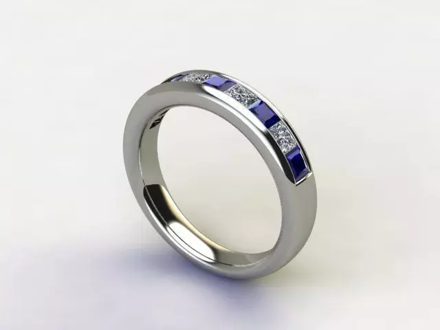 10098 sapphire and diamond wedding ring 3D print model_0