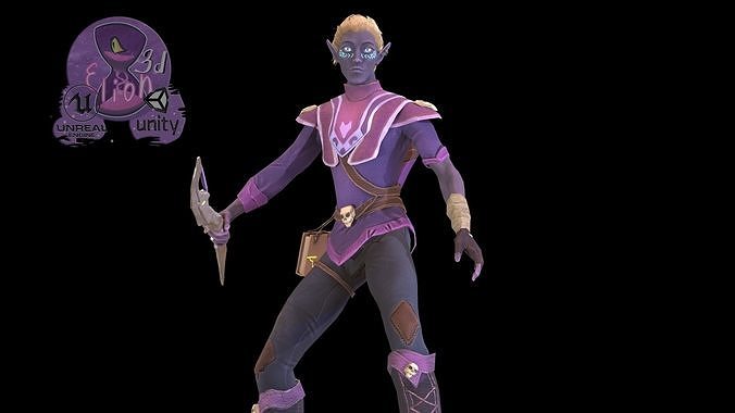 Dark Elf Necromant Low-poly 3D model