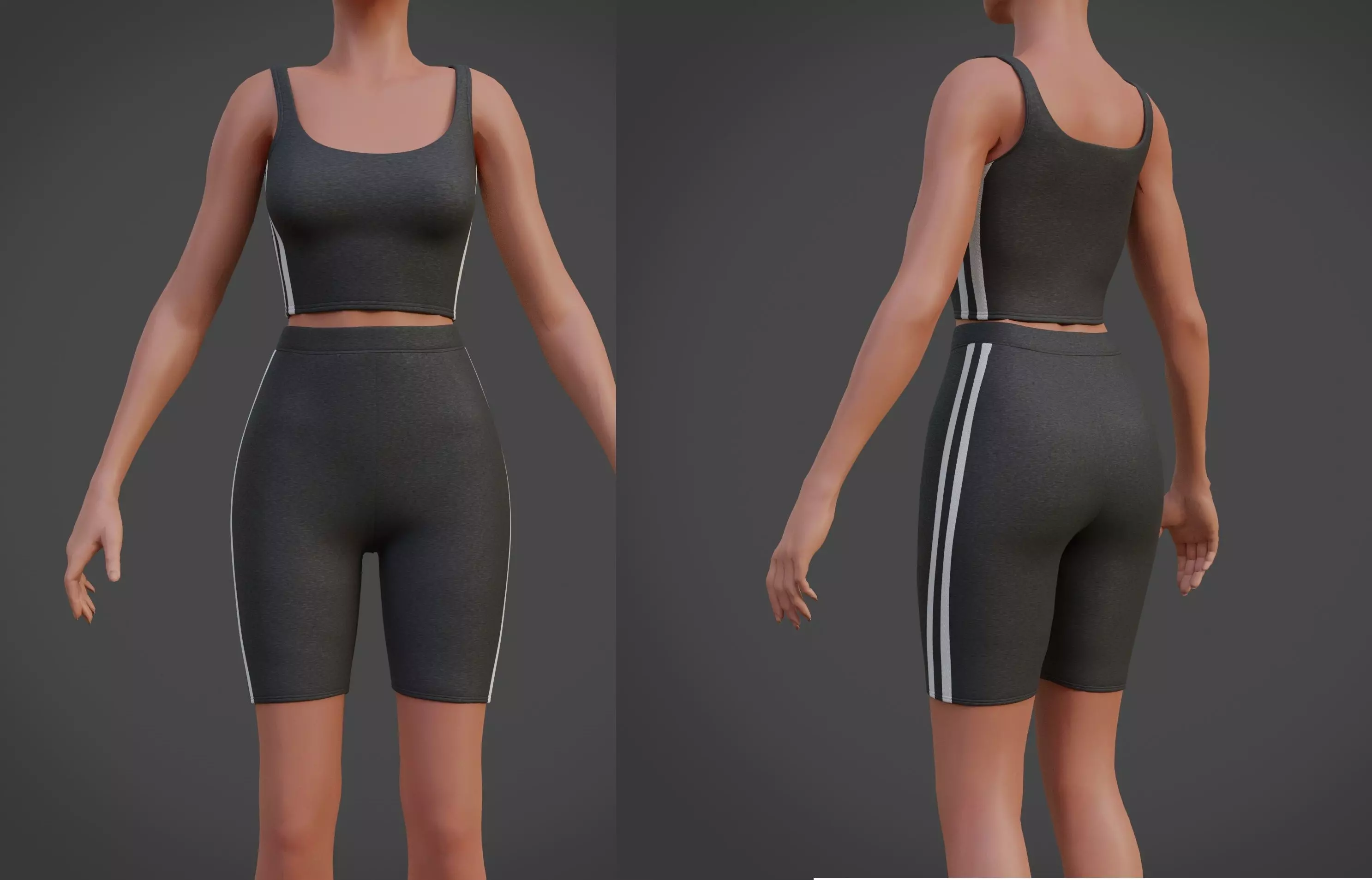 Biker shorts and tank top outfit - 2 piece yoga set Low-poly 3D model