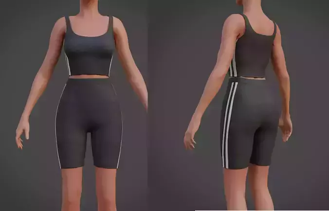 Biker shorts and tank top outfit - 2 piece yoga set Low-poly 3D model