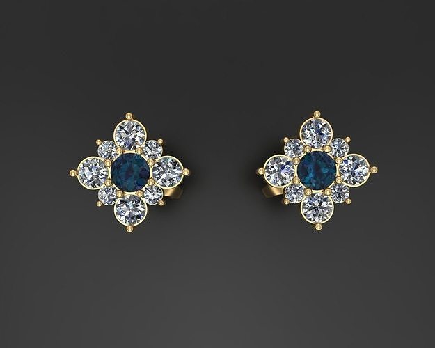 Studs  poussette earrings gem 3D print model