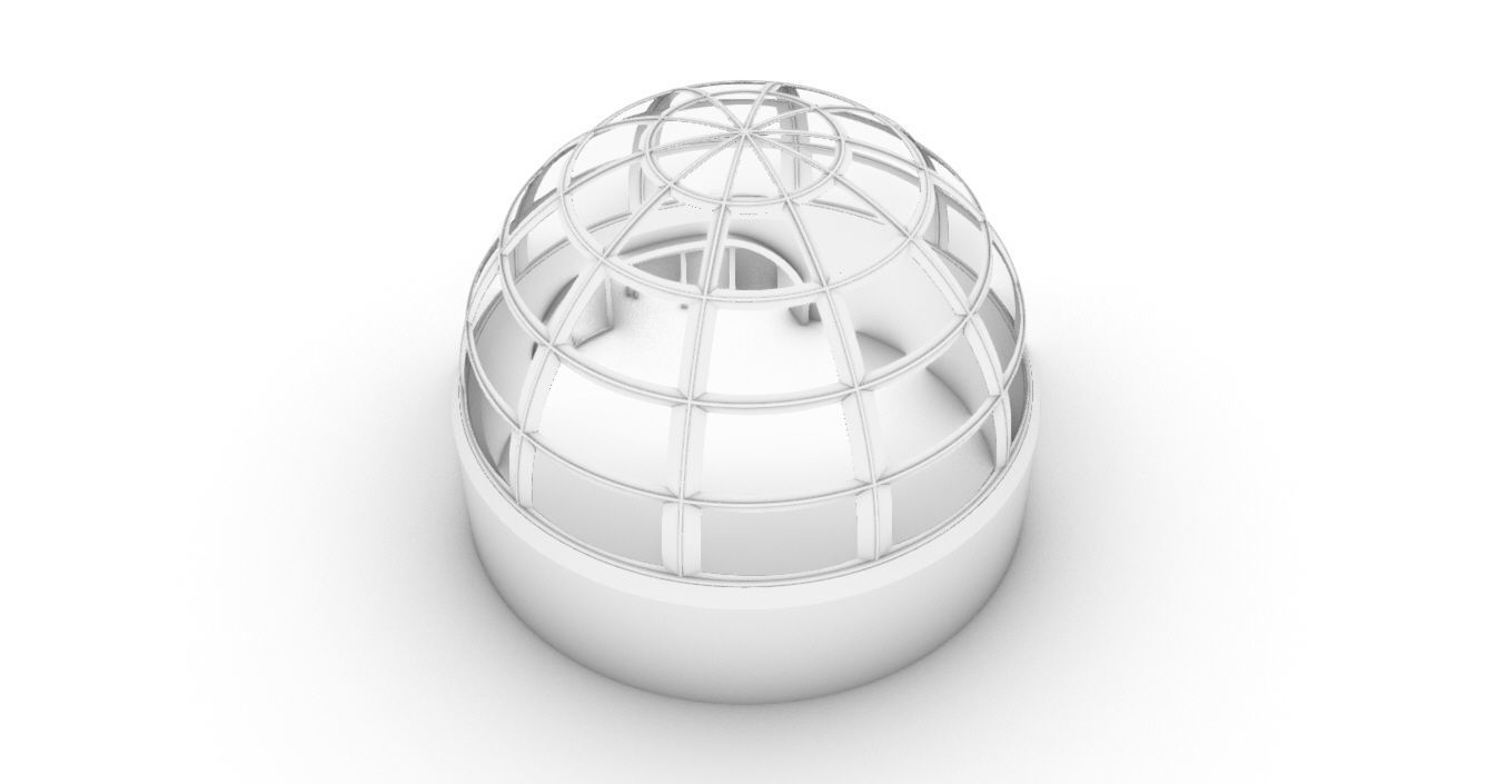 Architectural Dome Building Rectangular Divisions Structure 3D model_17