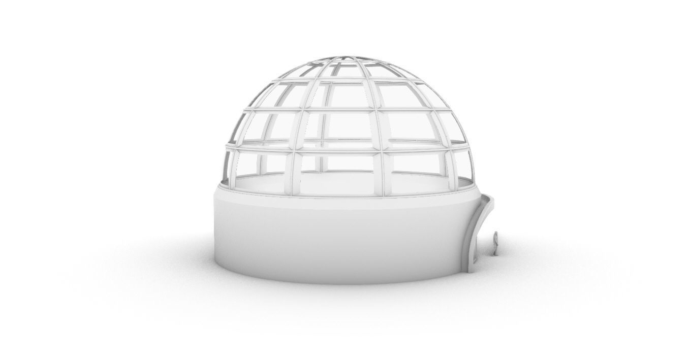 Architectural Dome Building Rectangular Divisions Structure 3D model_51