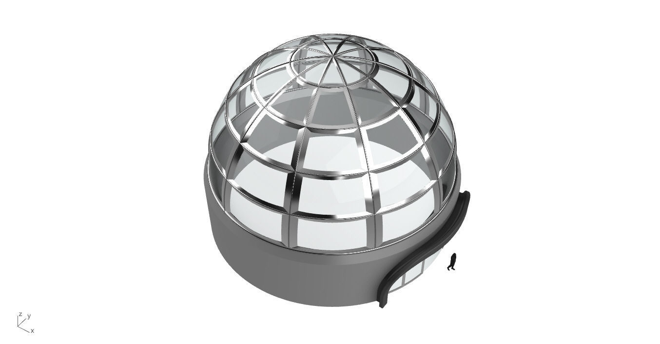 Architectural Dome Building Rectangular Divisions Structure 3D model_29