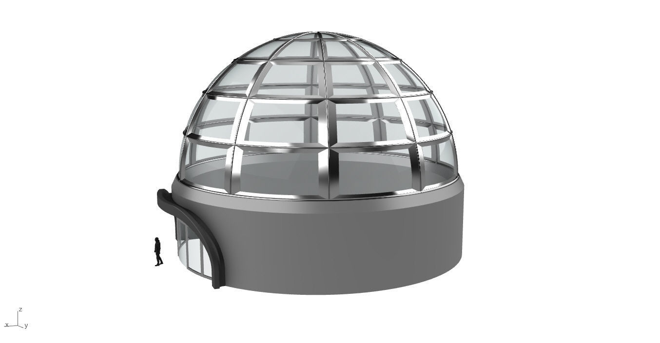 Architectural Dome Building Rectangular Divisions Structure 3D model_8