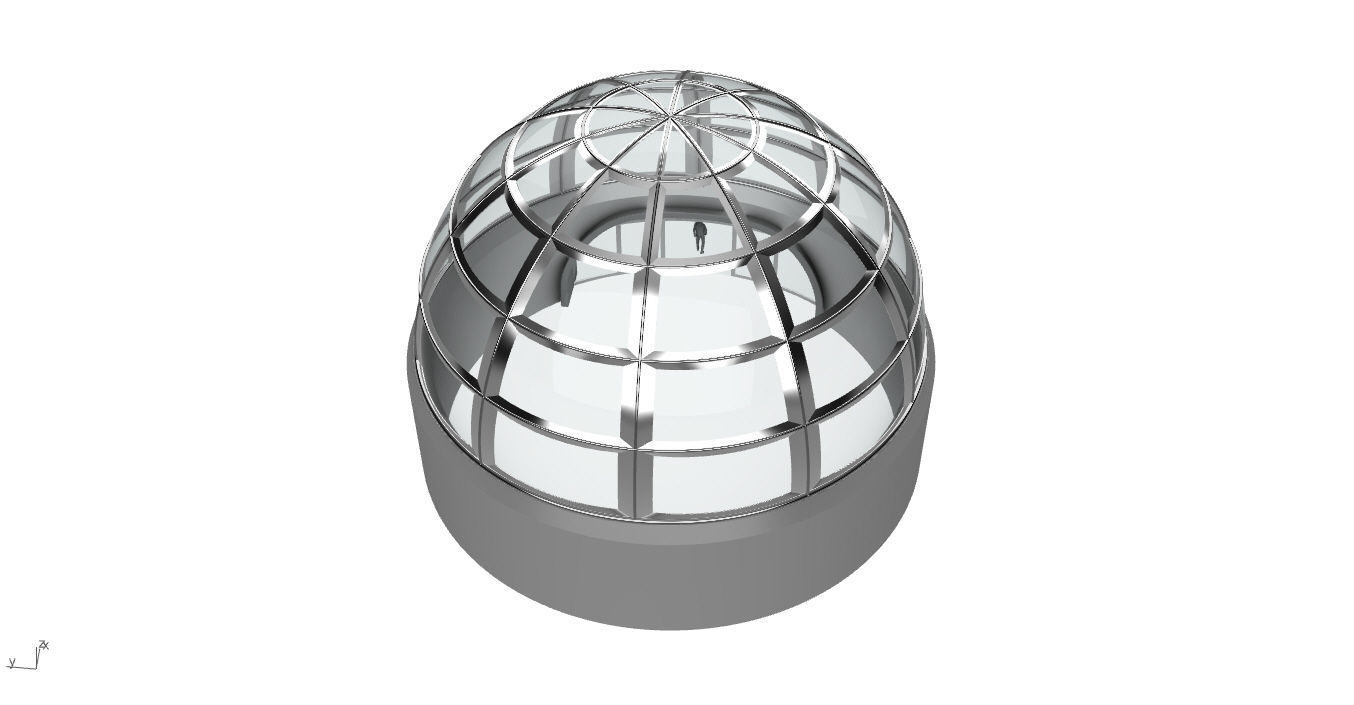 Architectural Dome Building Rectangular Divisions Structure 3D model_25