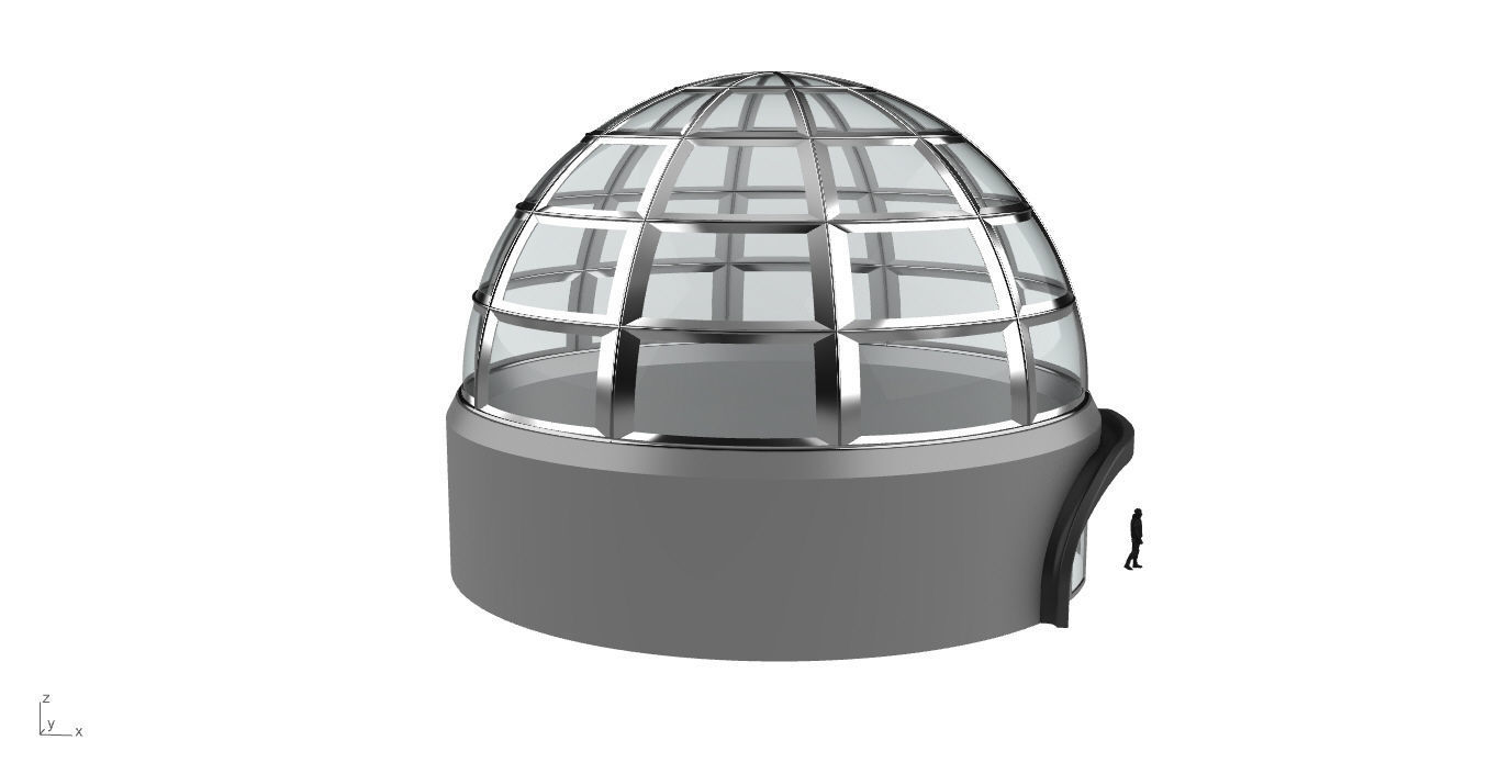 Architectural Dome Building Rectangular Divisions Structure 3D model_15