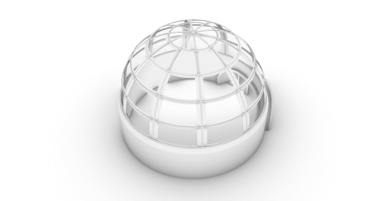 Architectural Dome Building Rectangular Divisions Structure 3D model_38