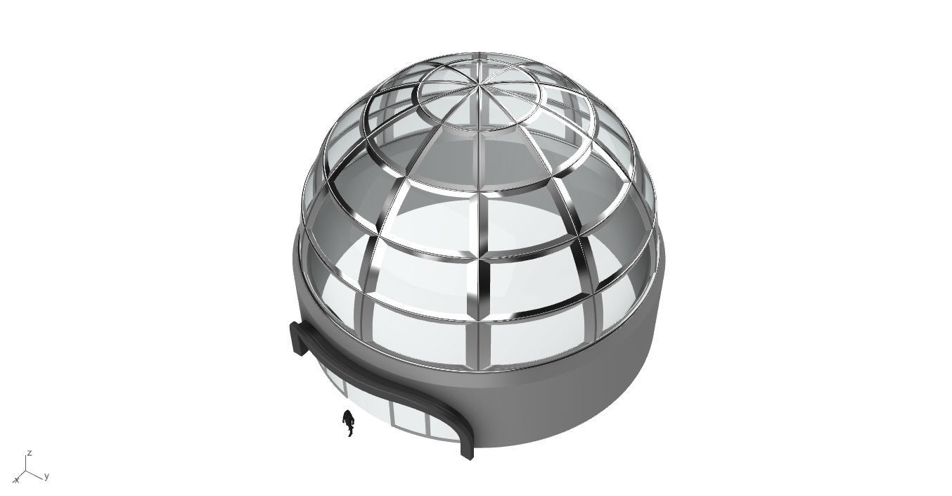 Architectural Dome Building Rectangular Divisions Structure 3D model_20
