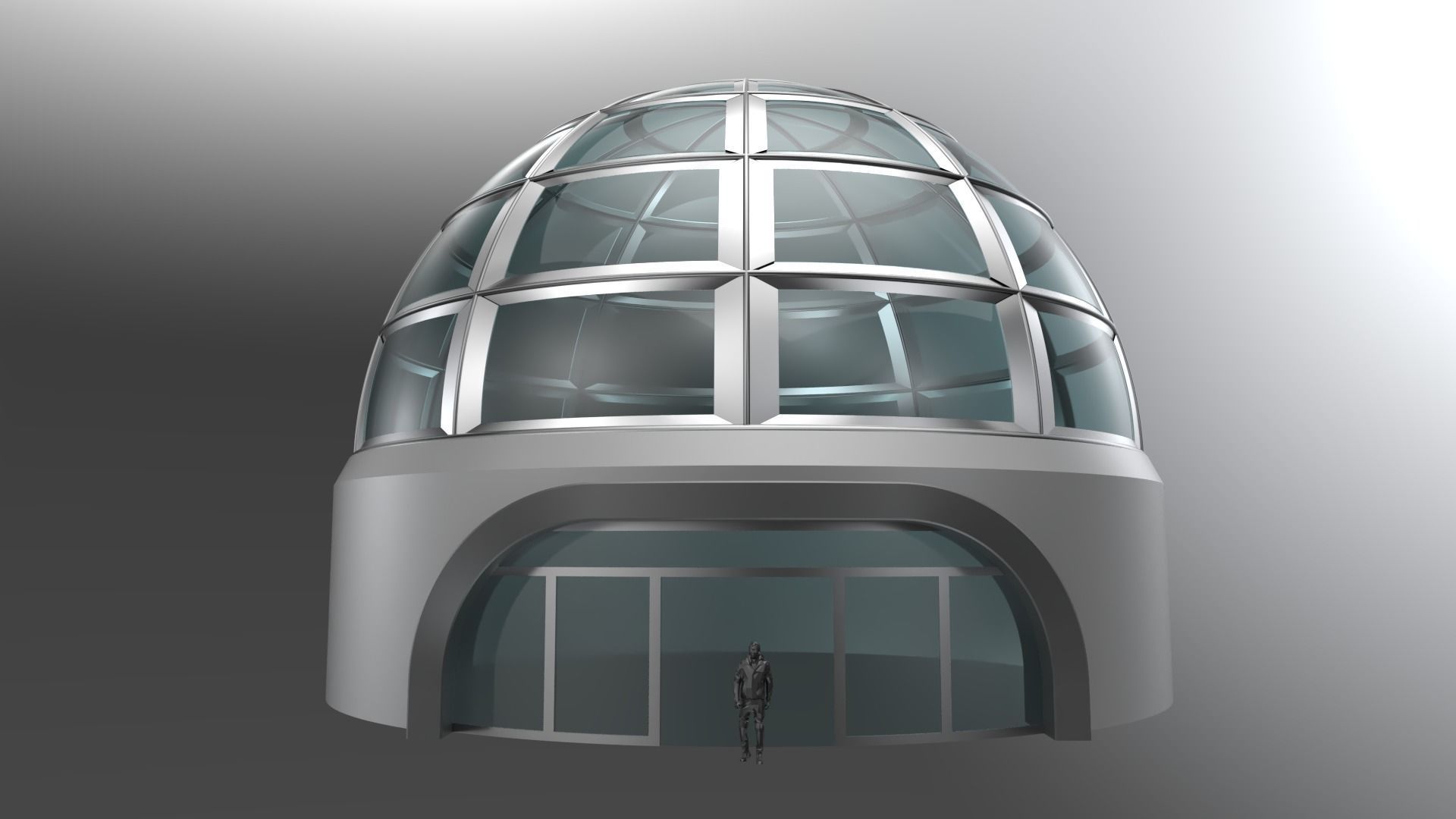 Architectural Dome Building Rectangular Divisions Structure 3D model_1
