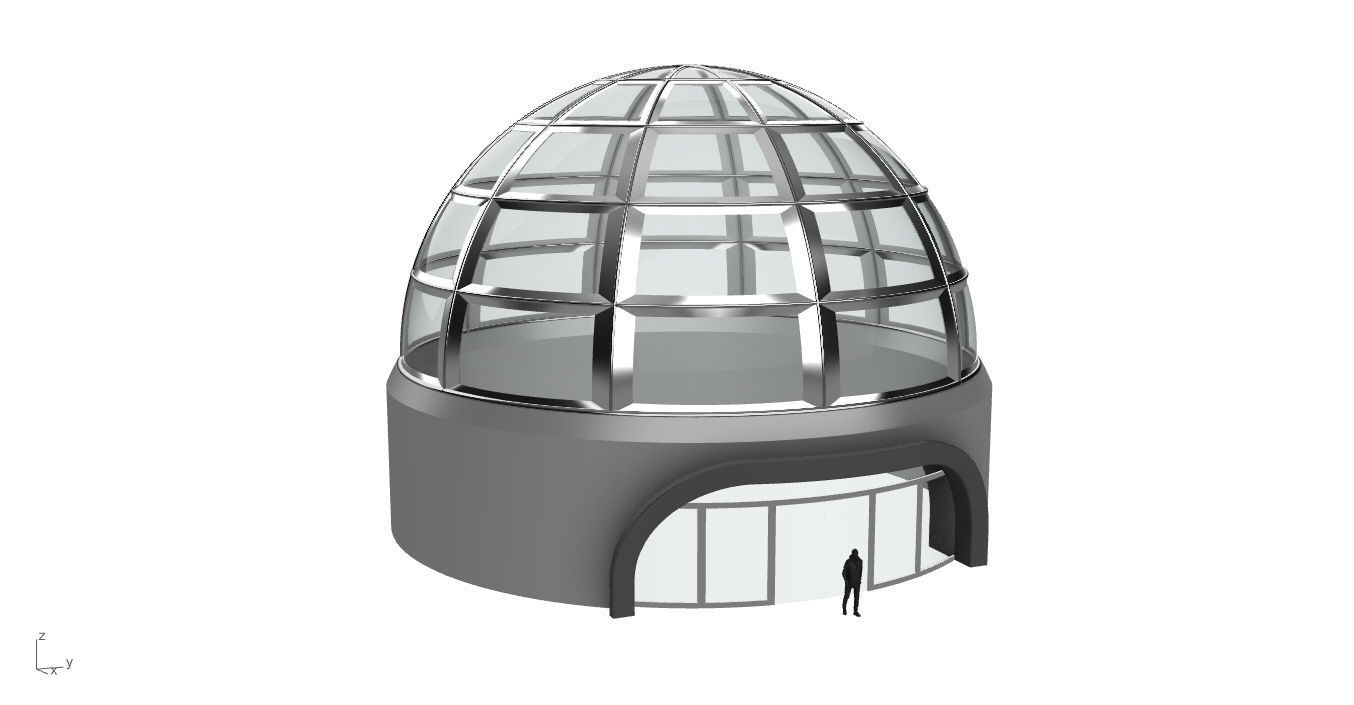 Architectural Dome Building Rectangular Divisions Structure 3D model_5