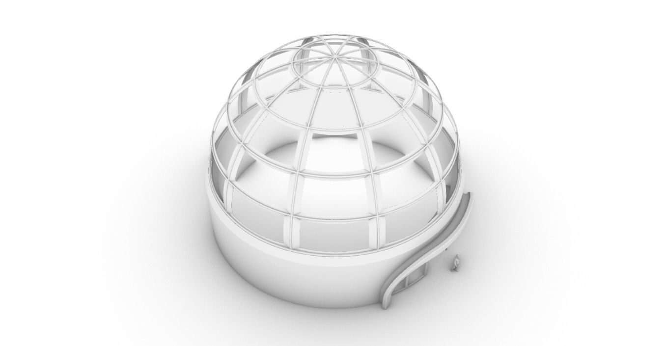 Architectural Dome Building Rectangular Divisions Structure 3D model_40