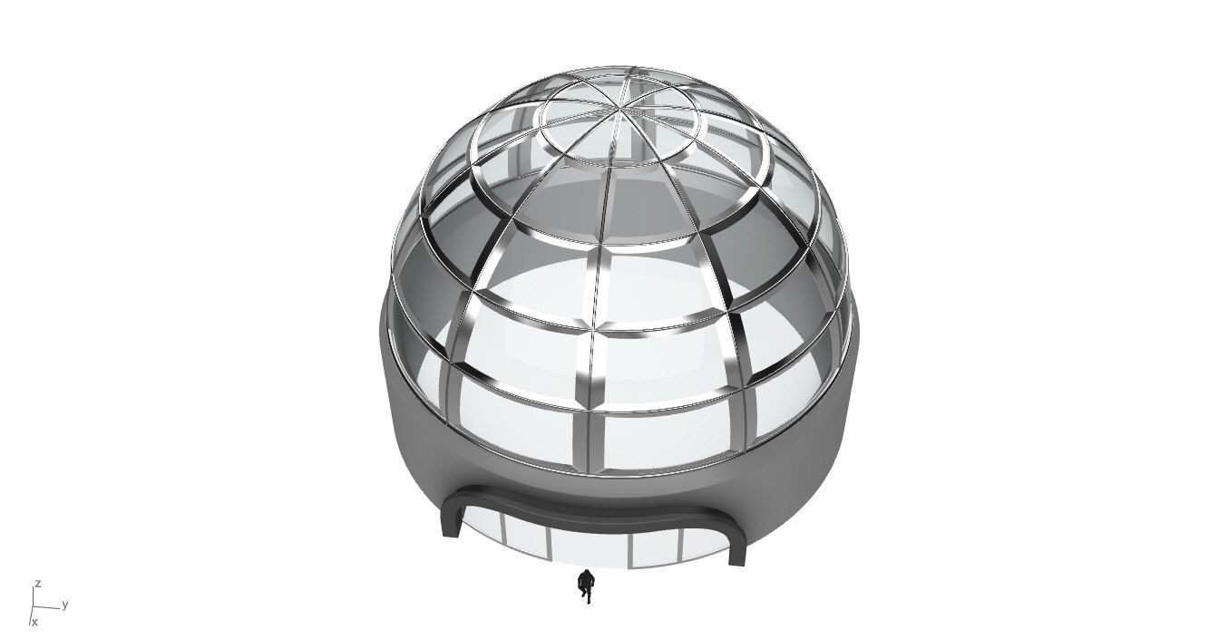 Architectural Dome Building Rectangular Divisions Structure 3D model_19