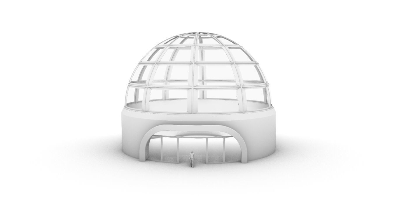 Architectural Dome Building Rectangular Divisions Structure 3D model_42