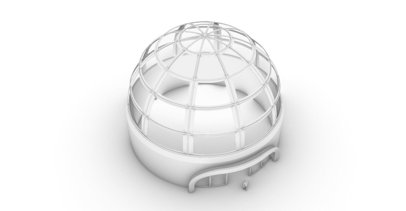 Architectural Dome Building Rectangular Divisions Structure 3D model_30