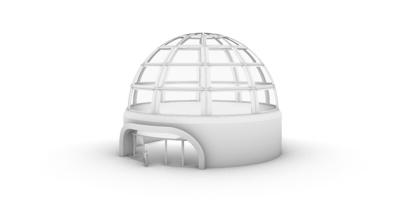 Architectural Dome Building Rectangular Divisions Structure 3D model_43