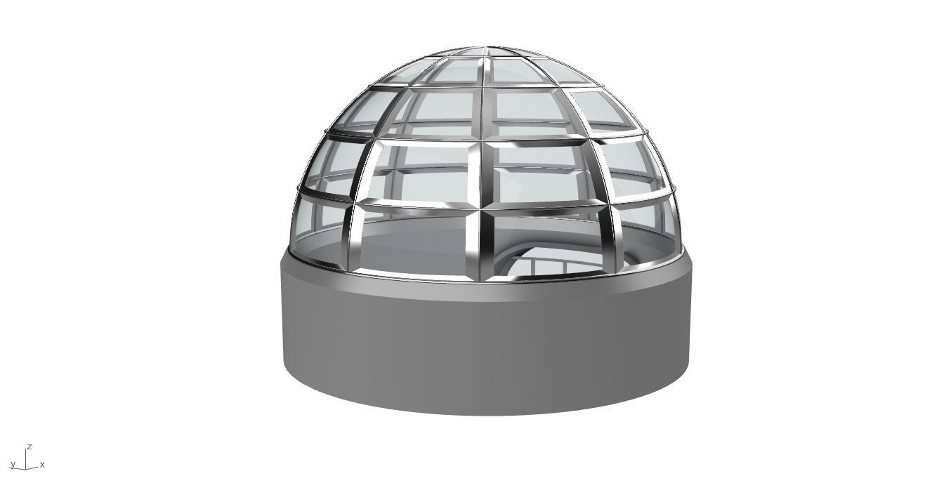 Architectural Dome Building Rectangular Divisions Structure 3D model_13