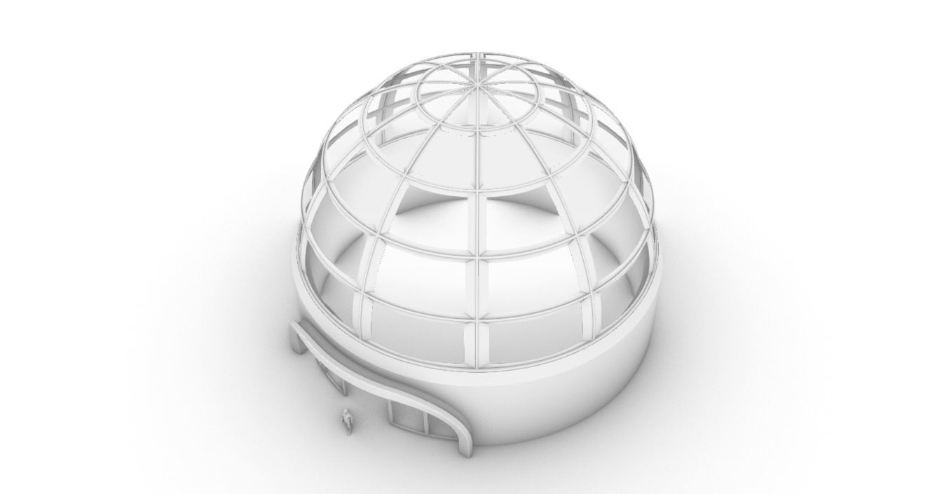Architectural Dome Building Rectangular Divisions Structure 3D model_32