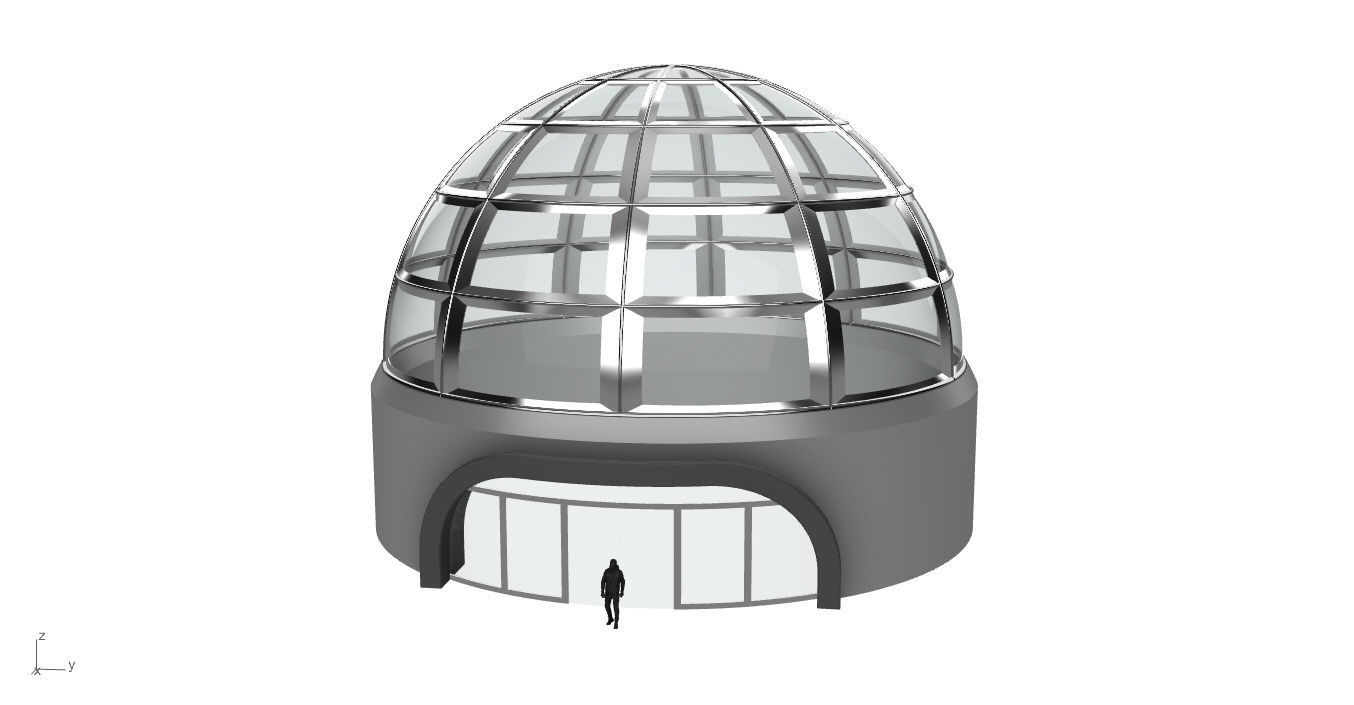 Architectural Dome Building Rectangular Divisions Structure 3D model_6