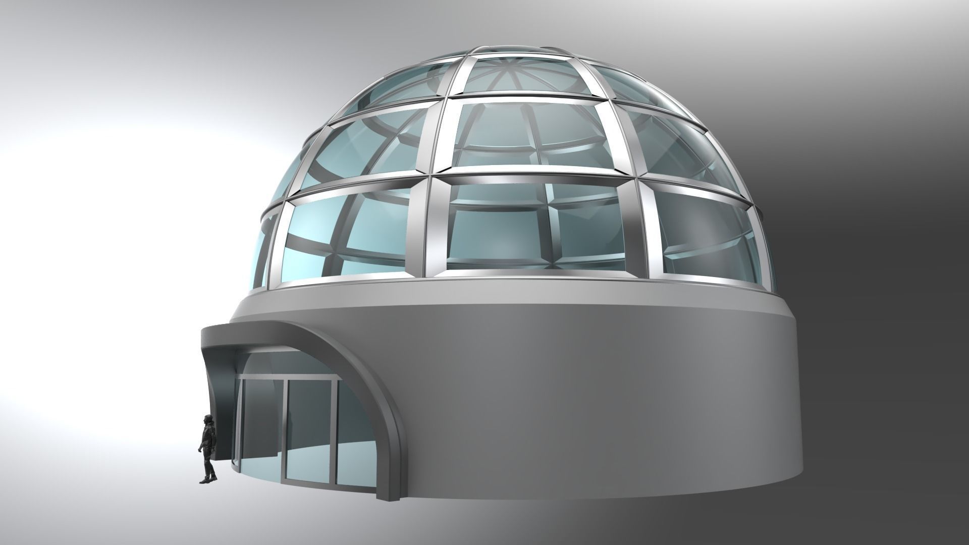 Architectural Dome Building Rectangular Divisions Structure 3D model_2