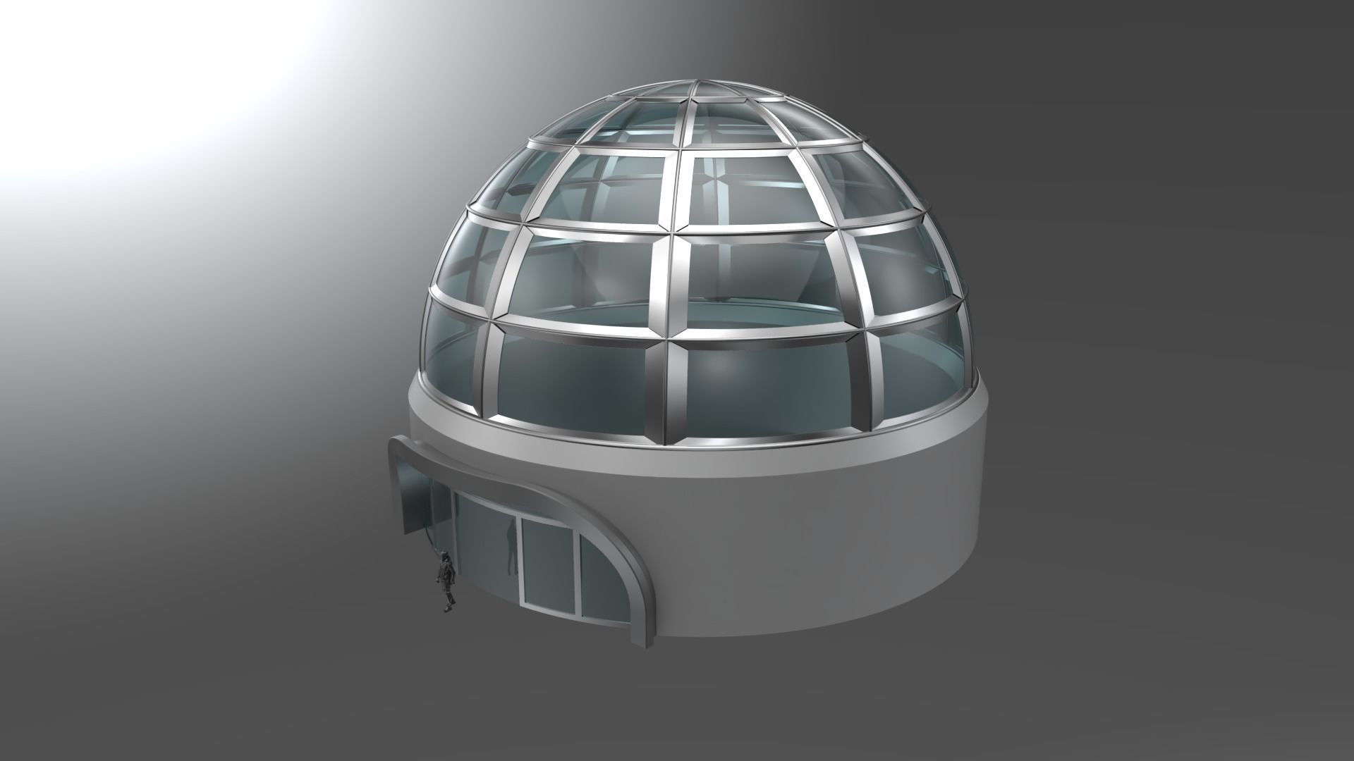 Architectural Dome Building Rectangular Divisions Structure 3D model_4