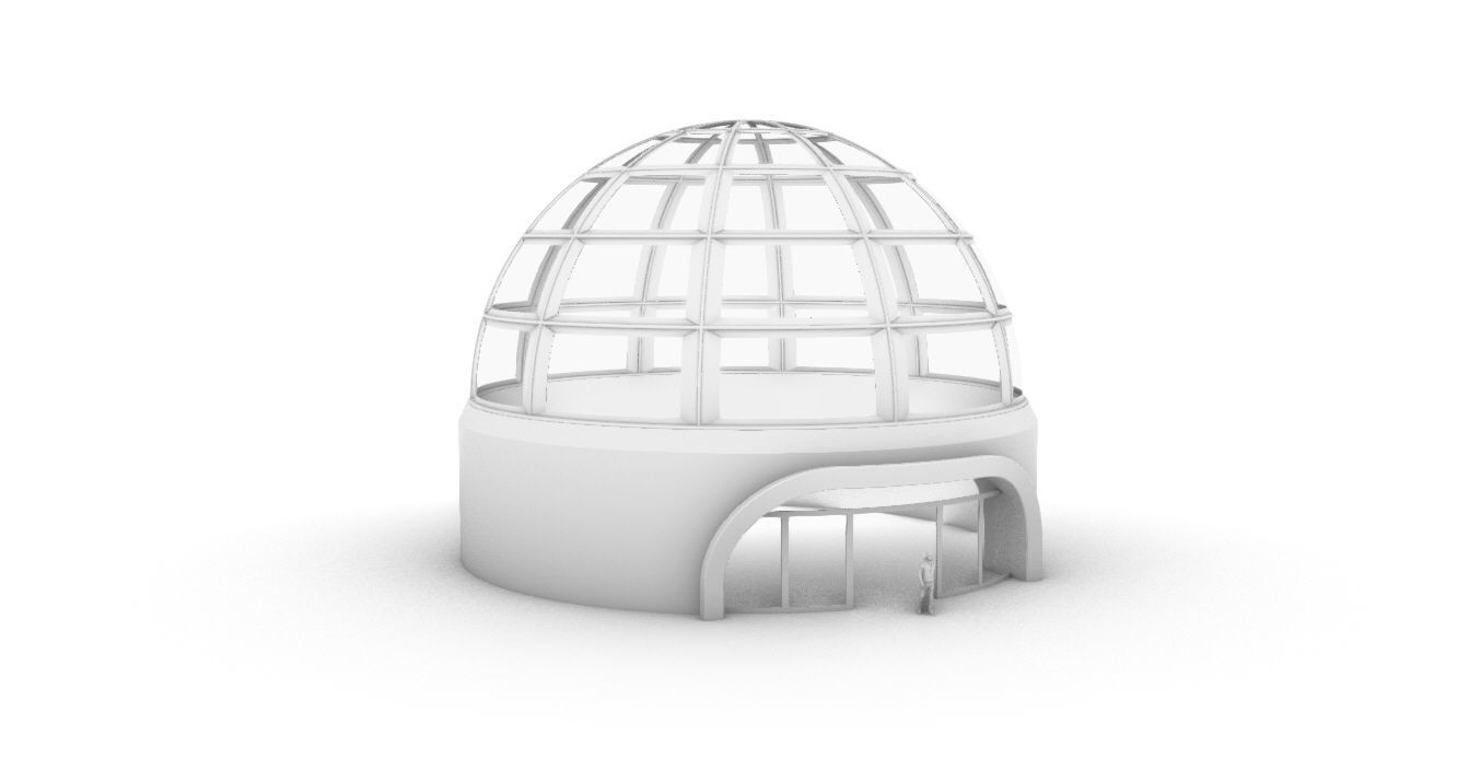 Architectural Dome Building Rectangular Divisions Structure 3D model_41