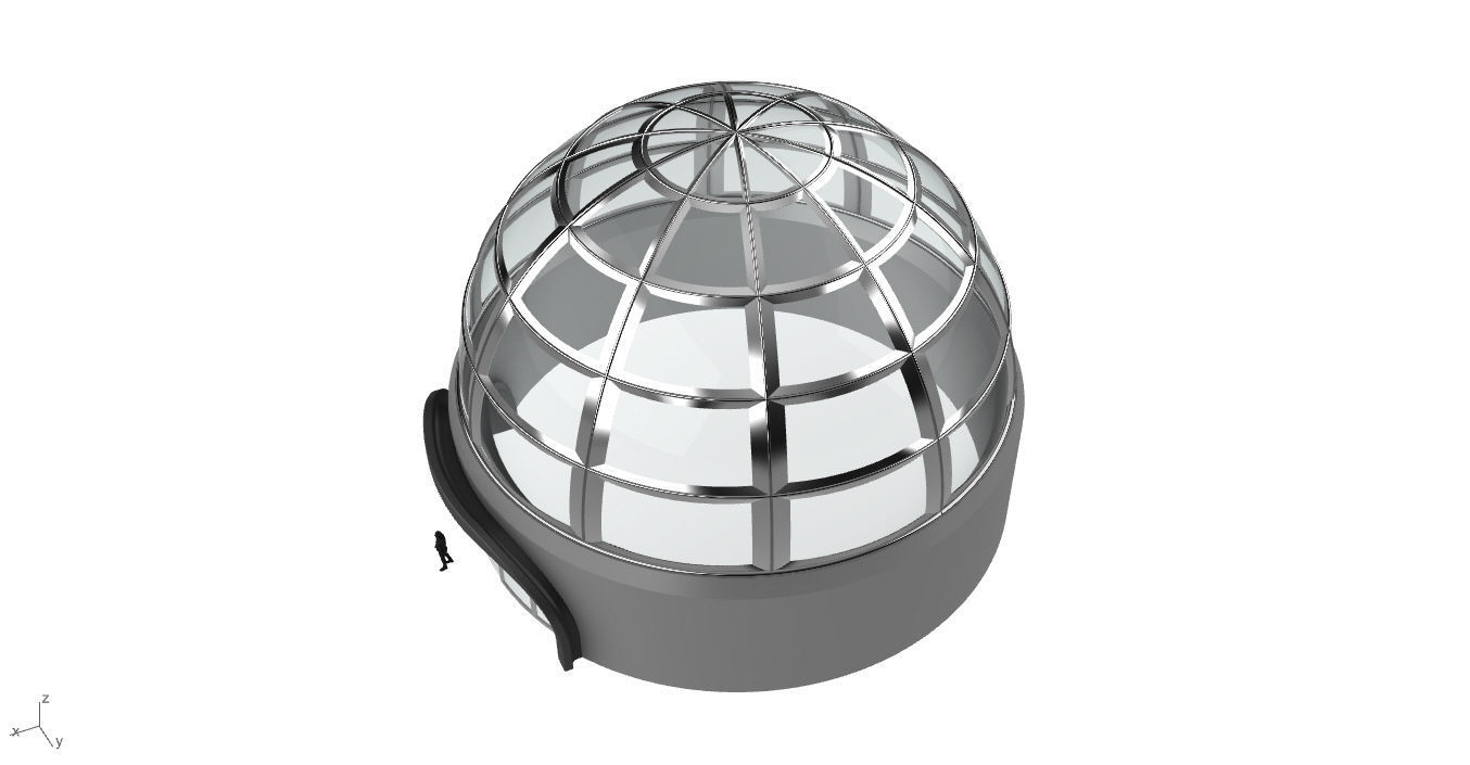 Architectural Dome Building Rectangular Divisions Structure 3D model_21