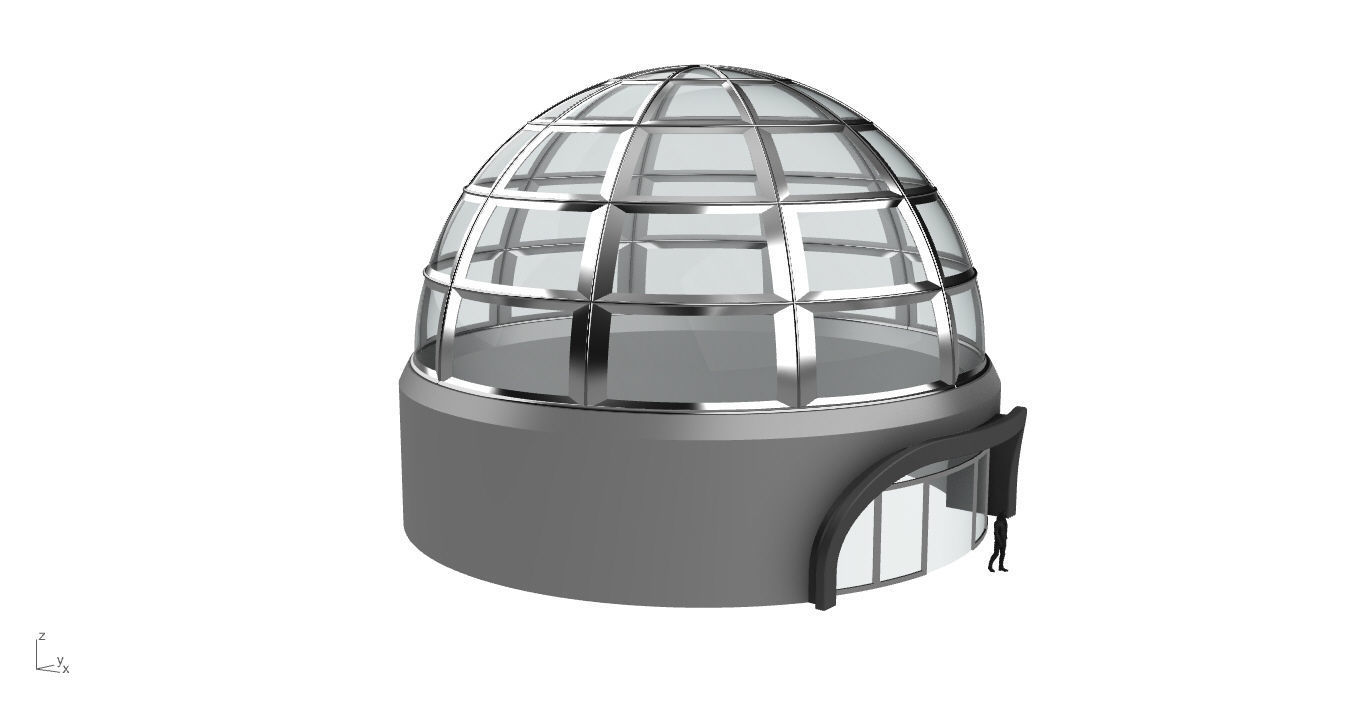 Architectural Dome Building Rectangular Divisions Structure 3D model_16